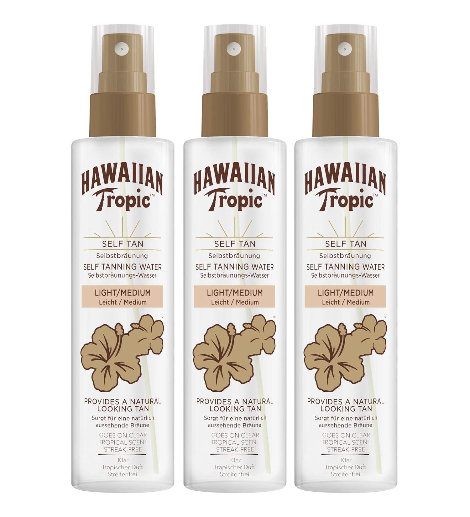  CorpoeCapelli 3 x Hawaiian Tropic Self-Tanning Water for Fair/Medium Skin for Face and Body Long Lasting 190 ml - Buy Online on GoSupps.com