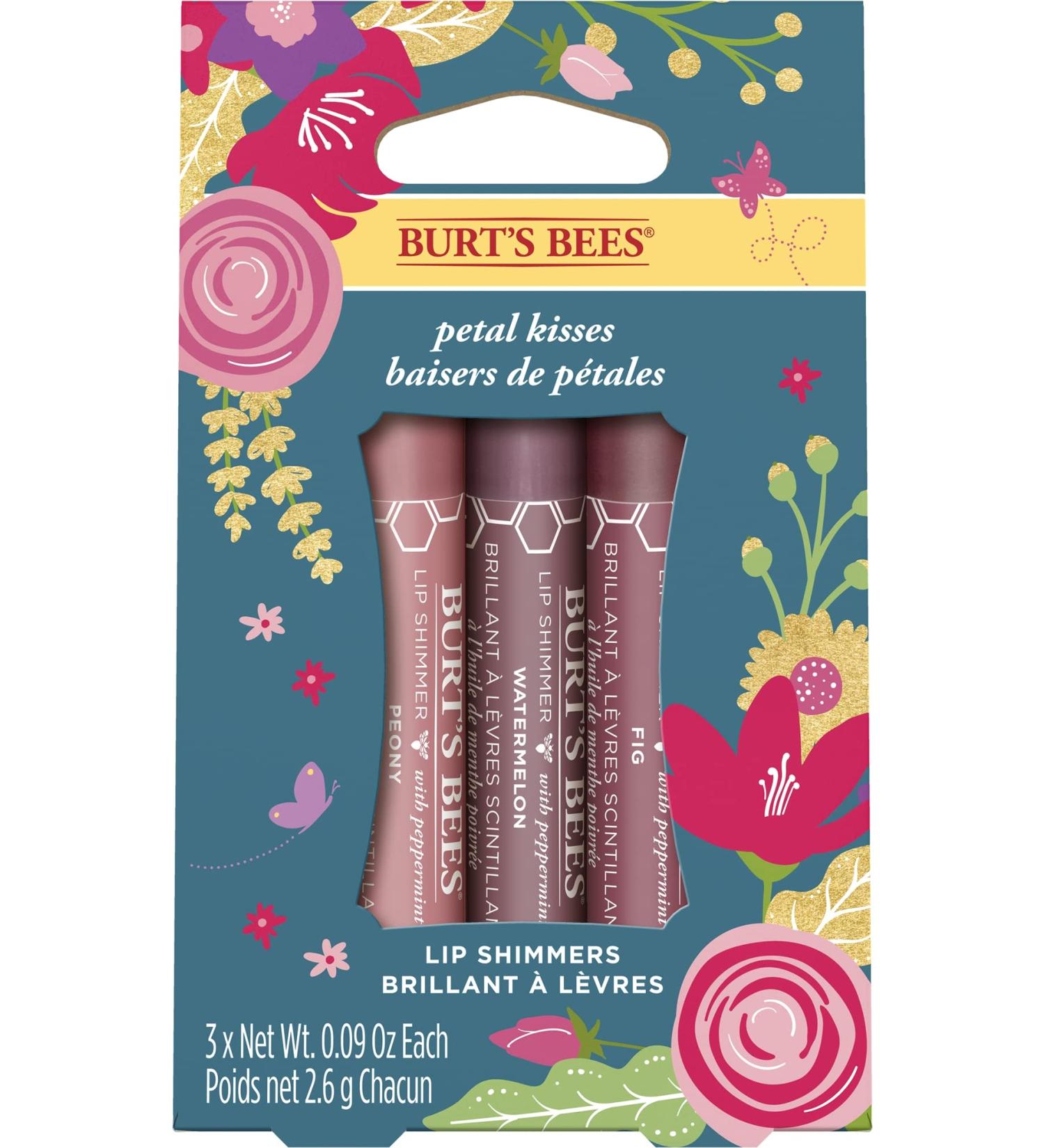 Burt's Bees Lip Colour Gift Set - Lip Shimmers in Peony, Rhubarb, and Fig Shades - 3x2.6g - Petal Kisses - Peony, Fig, and Watermelon - Buy Online on GoSupps.com