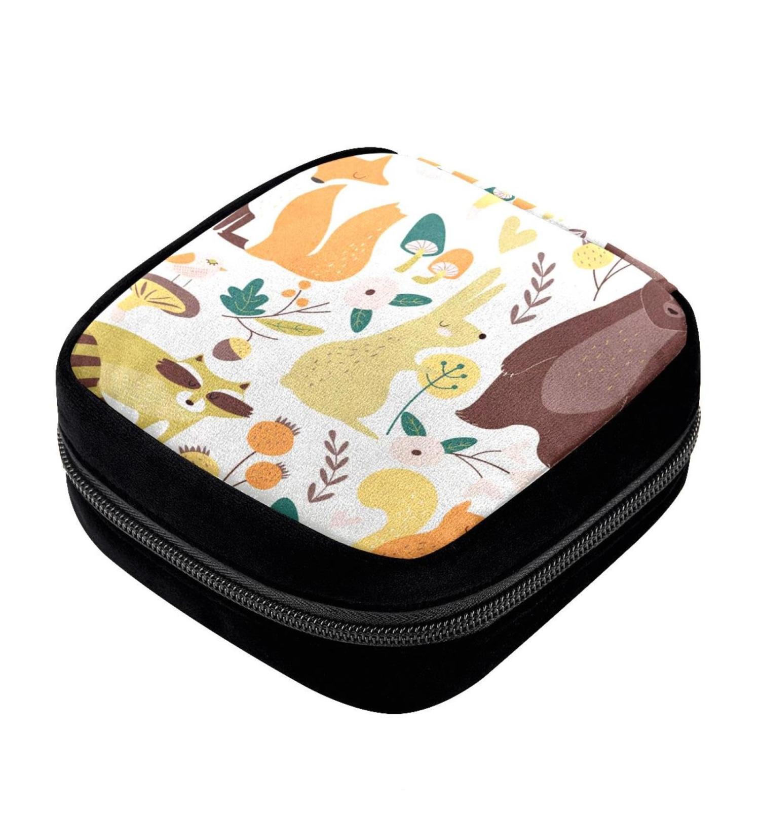 GIAPB Period Bag - Autumn Leaf Fox Bear Pattern Color1300 | Sanitary Napkin Storage & Makeup Pouch - Buy Online on GoSupps.com