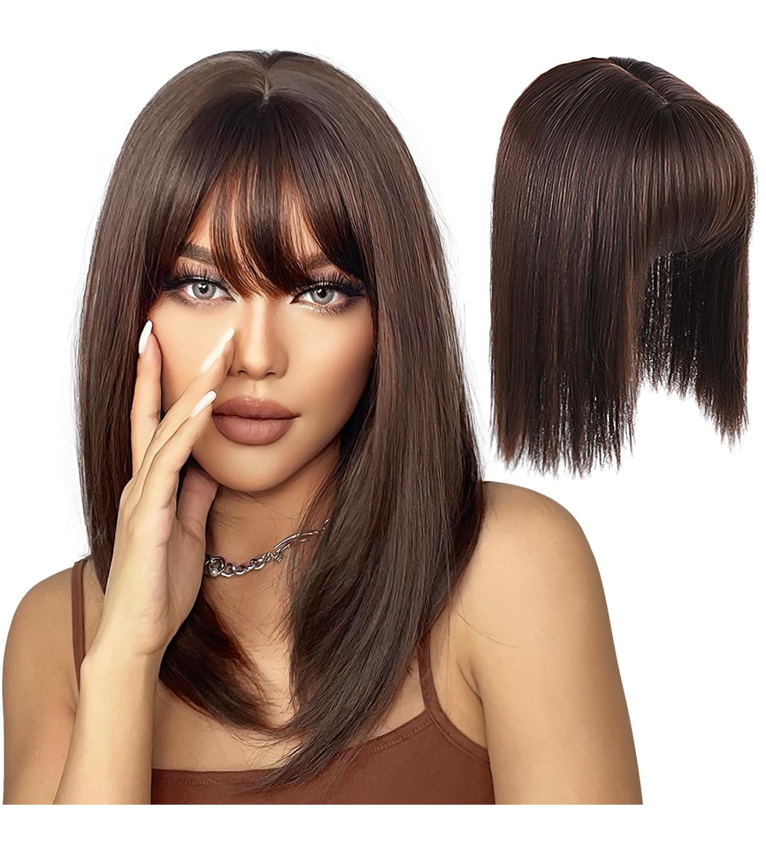 Hair Toppers for Thinning Hair Bangs Hair Clip in Extensions Top Hair Pieces French Hair Bangs Fringe Hair Extension Two Piece Clip on Front Bangs Hairpiece Forehead Topper for Girls Women Brown - Buy Online on GoSupps.com