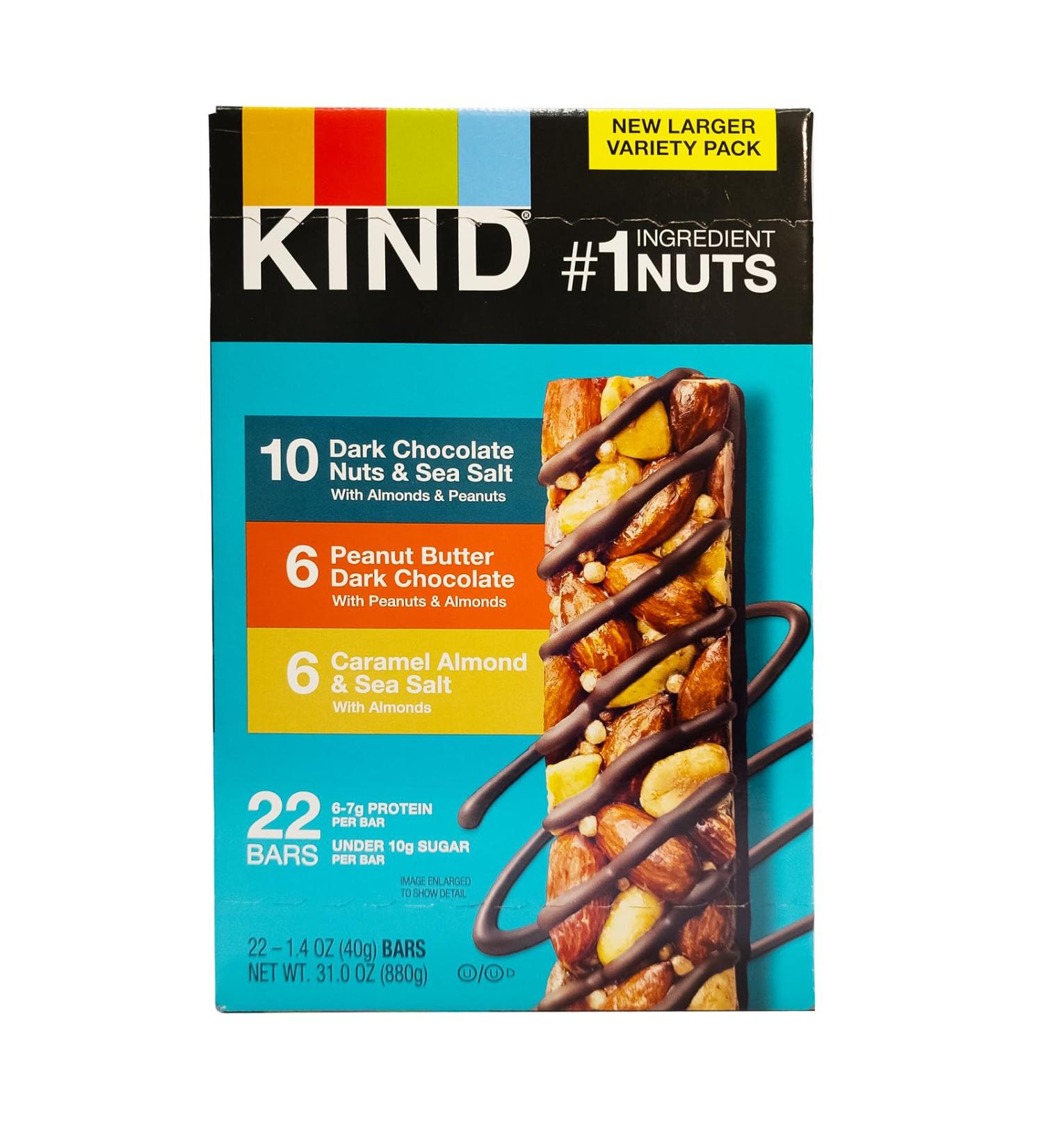 Kind Protein Bars Pack Of 22 40 g each (Dark Chocolate Nuts & Sea Salt - 10 Peanut Butter Dark Chocolate - 6 Caramel Almond & Sea Salt) - Buy Online on GoSupps.com
