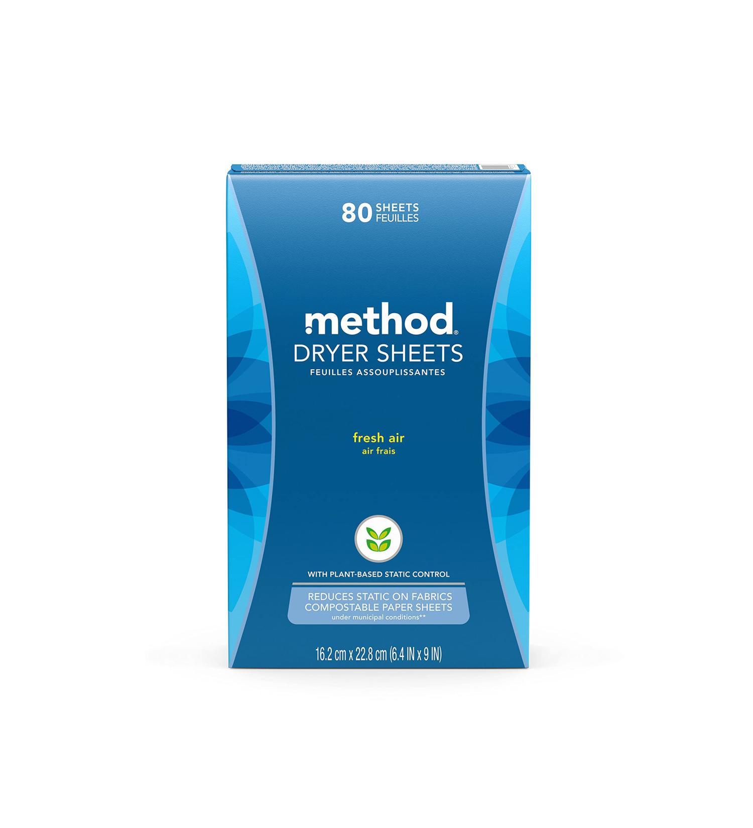 Method Dryer Sheets - Fresh Air Scent, 80 Sheets per Pack - Eco-Friendly Fabric Softener - Buy Online on GoSupps.com