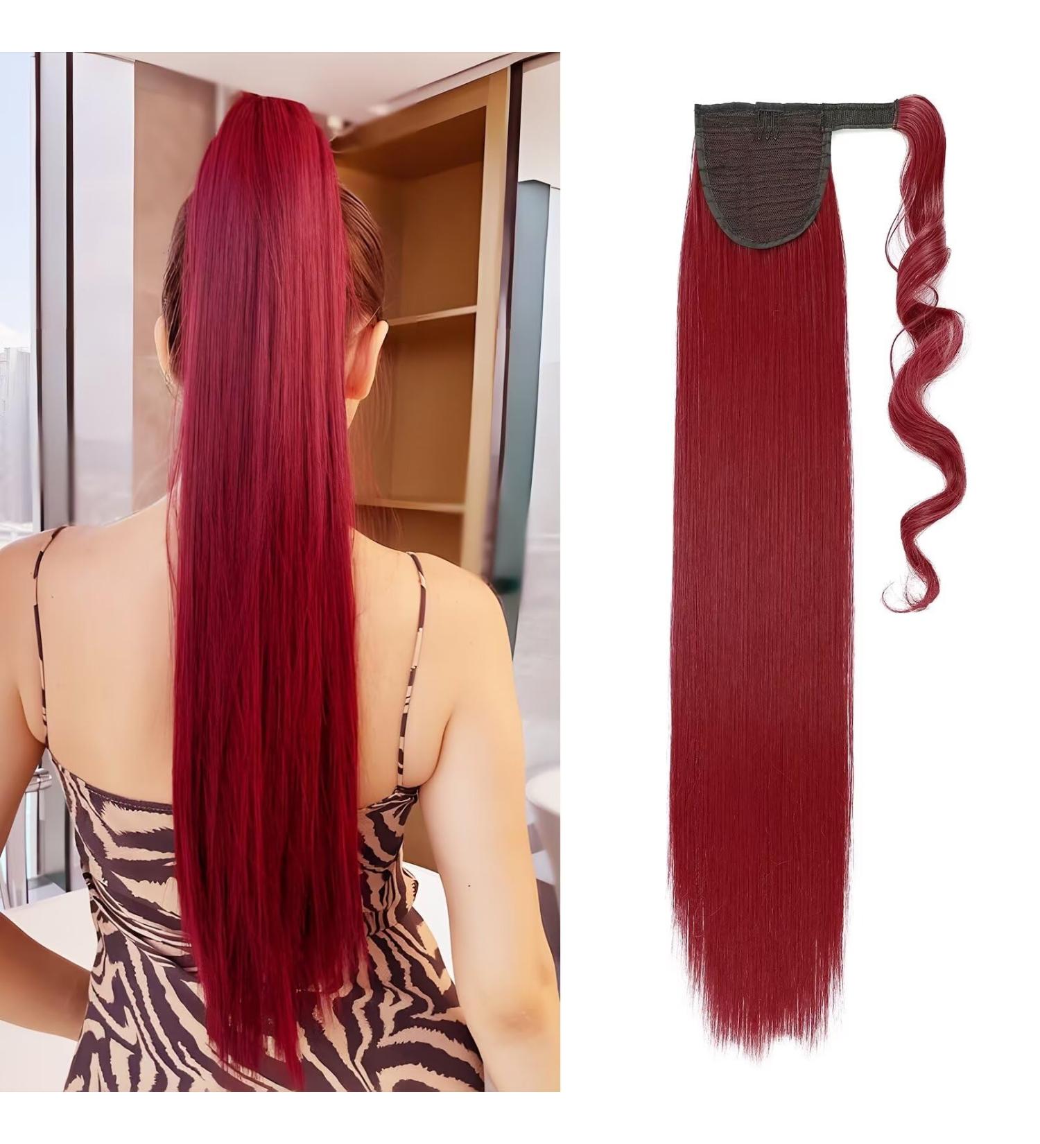 26 Inch Dark Red Wrap Around Ponytail Extension | Clip-in Synthetic Hairpiece - Buy Online on GoSupps.com