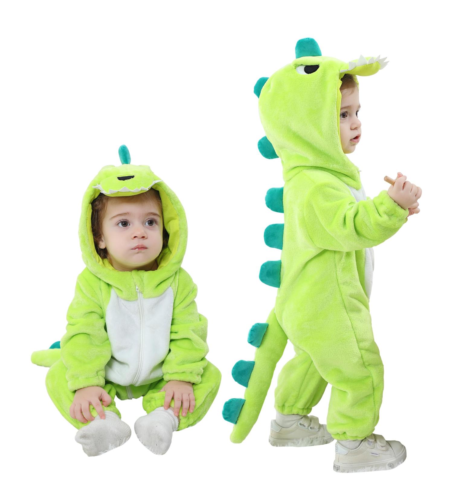 Doladola Baby Dinosaur Hooded Onesie | 12-18 Months | Emerald Green Pajamas Romper - Buy Online on GoSupps.com