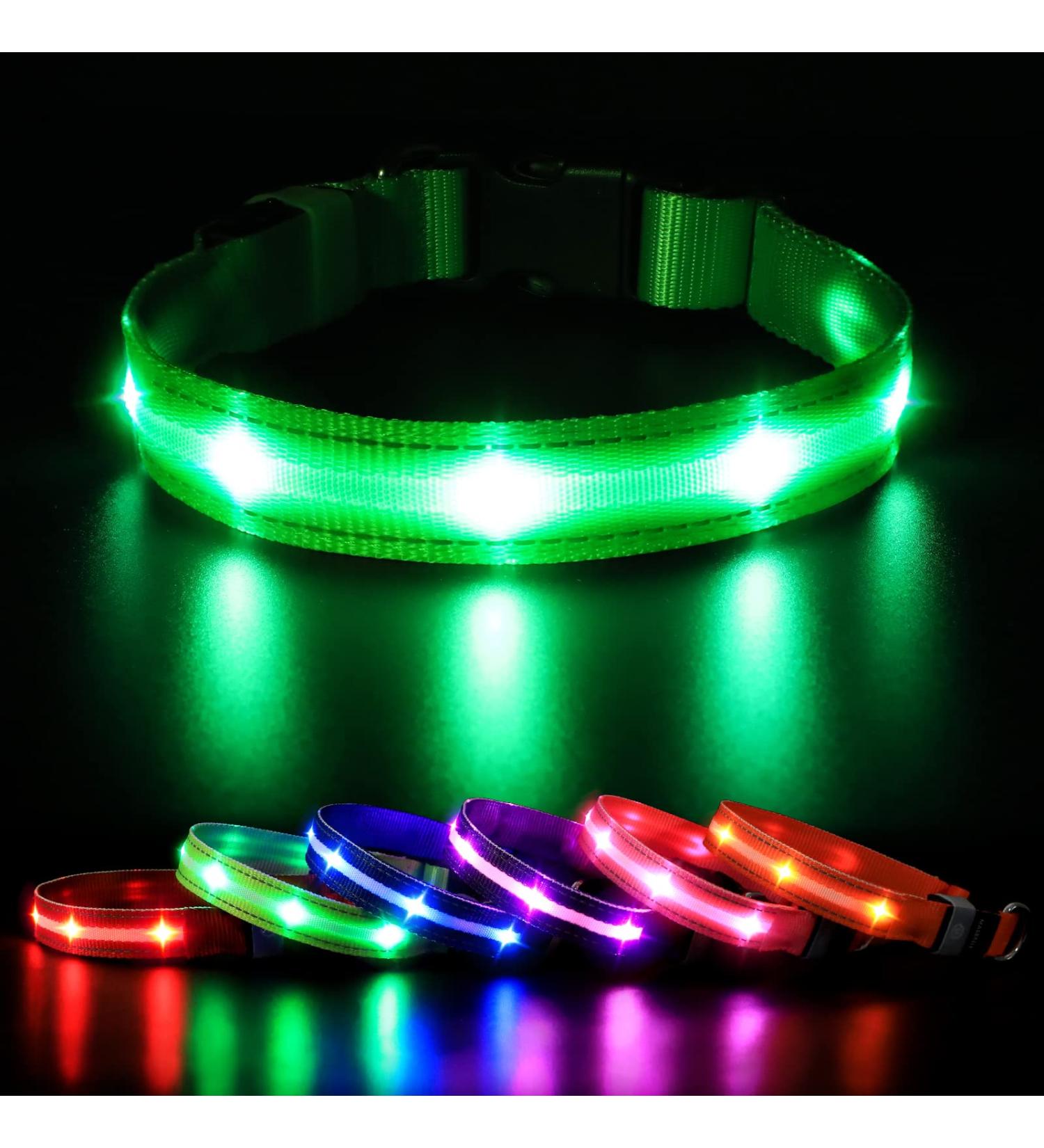 Masbrill LED Dog Collar - Luminous Waterproof Safety Collar with 3 Flashing Lights for Small Medium & Large Dogs (Adjustable 28-40cm/11-15.7in) - Green - Buy Online on GoSupps.com