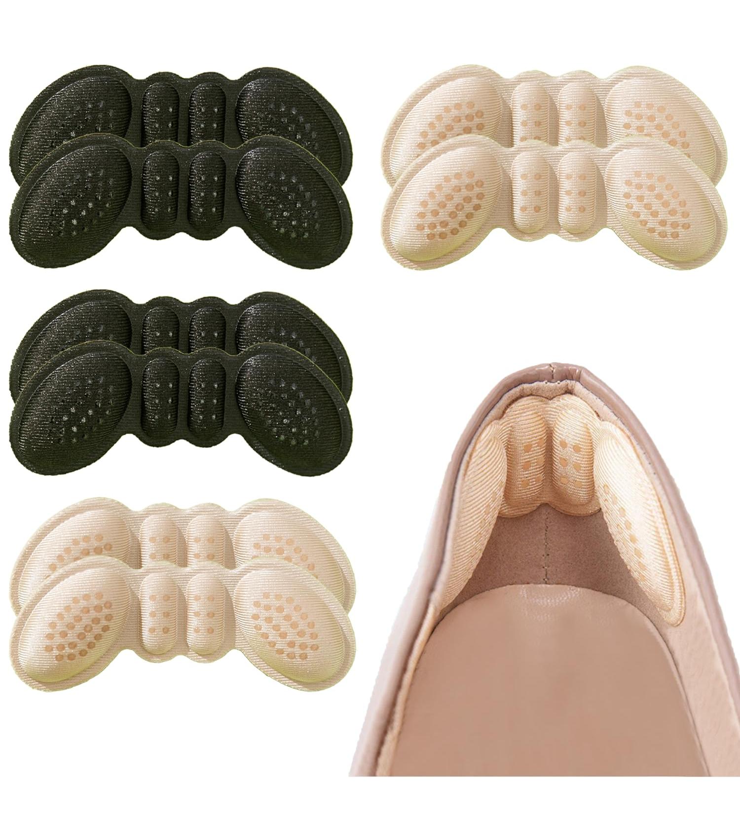 FLIGGA Anti Abrasion Heel Stickers - 4 Pairs for High Heels & Leather Shoes | Comfort Pads in Black & Beige - Buy Online on GoSupps.com