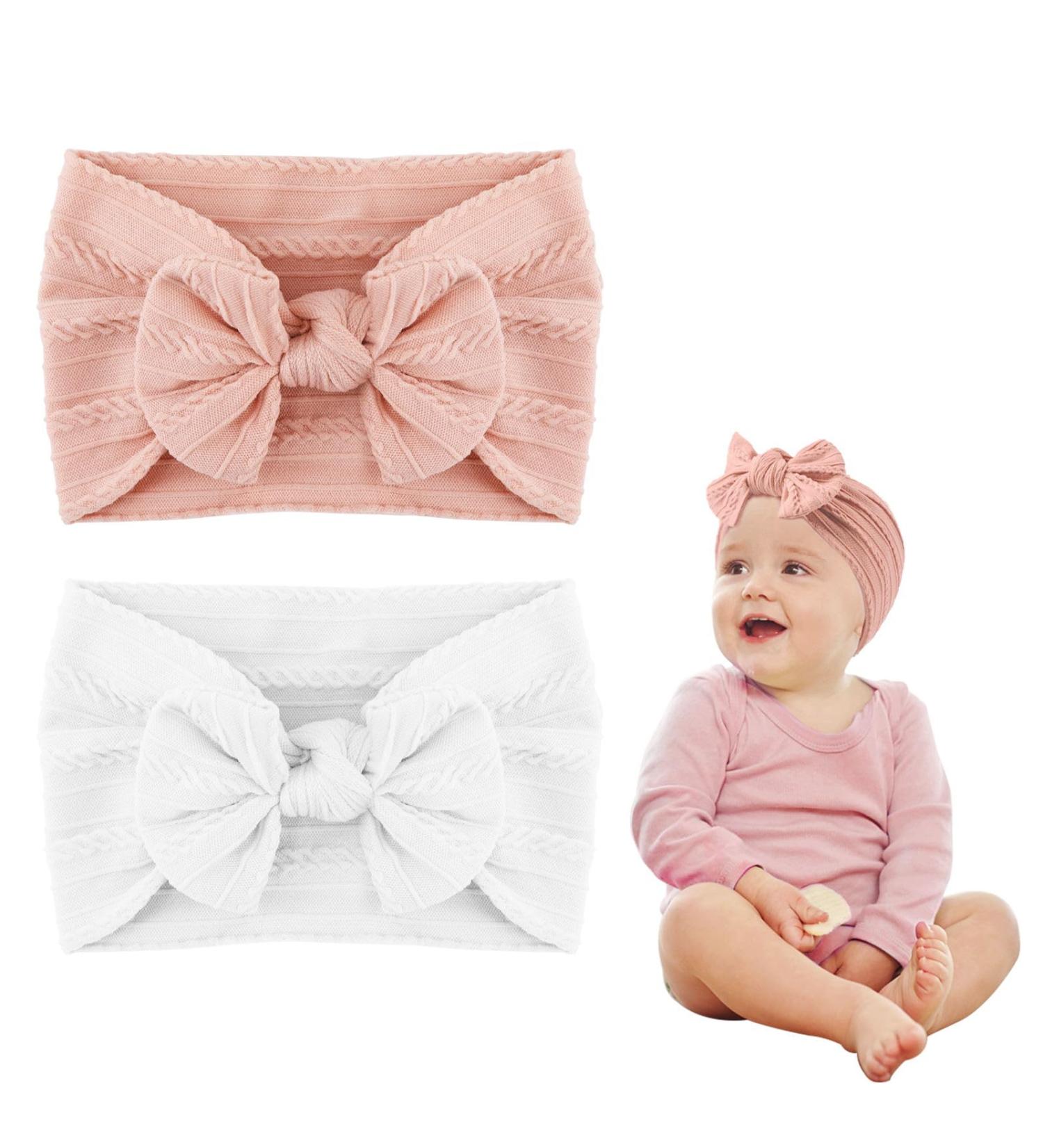 2 PCS Baby Headbands for Newborn Girl Toddler with Adorable Bows - Soft Hairbands for Daily Wear & Special Occasions (Pink/White) - Buy Online on GoSupps.com