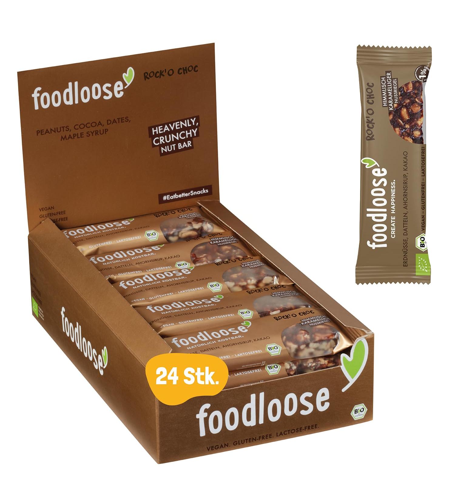 Foodlose Organic Nut Bar Rock O Choc - Vegan Gluten & Lactose-Free | 24x35g Problem Pack - No Refined Sugar Peanuts Dates Maple Syrup & Cocoa - Buy Online on GoSupps.com