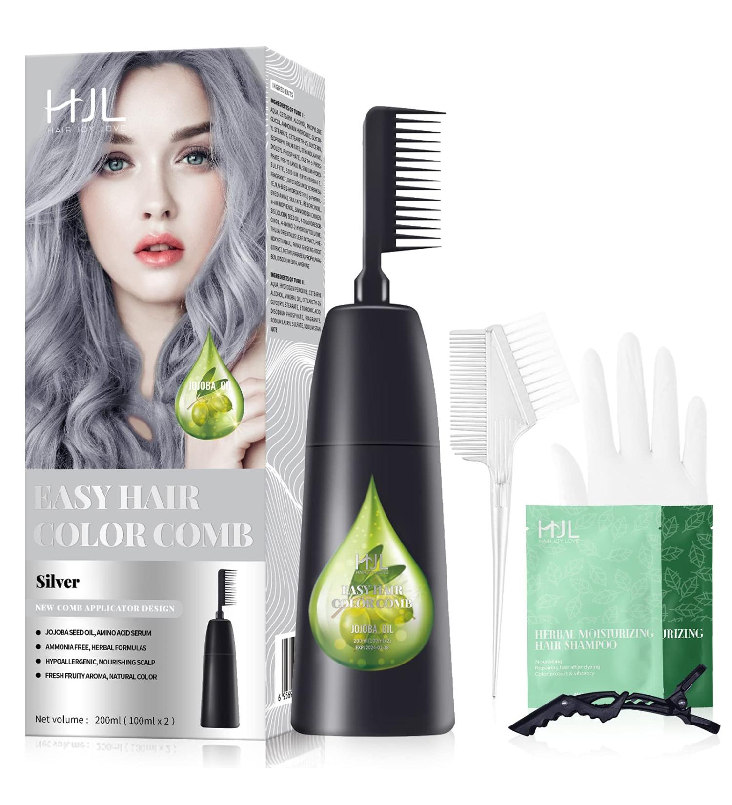 HJL Silver Hair Dye | Permanent Ammonia-Free Color with Comb Applicator | Easy-to-Use Hair Coloring Cream Kit - Buy Online on GoSupps.com