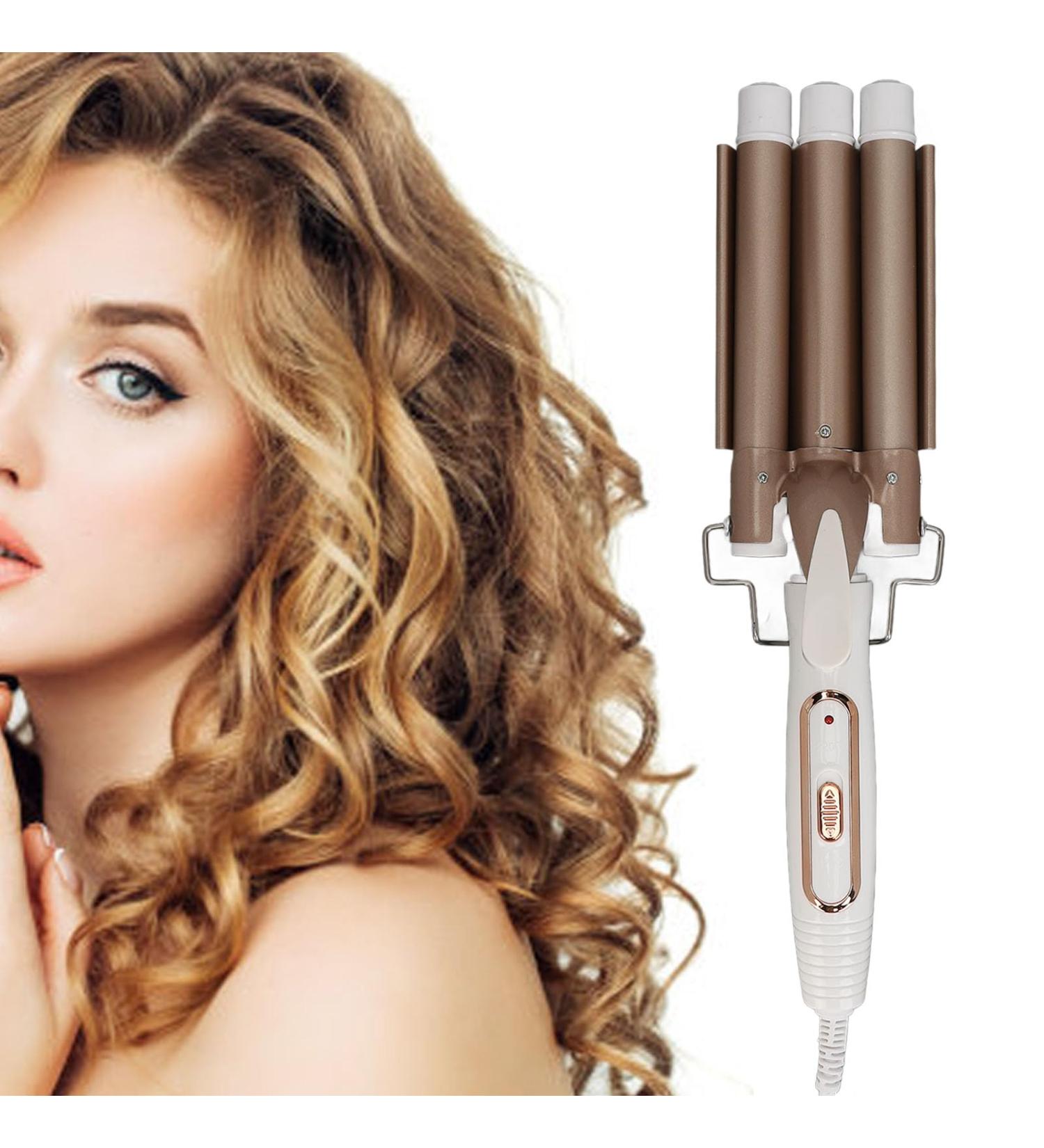 Three Barrel Curling Iron Wand Hair Waver Hair Curling Iron Adjustable Temperature Gold Large Triple Barrels Curling Iron Wand for Home Hair Salon (US Plug) - Buy Online on GoSupps.com