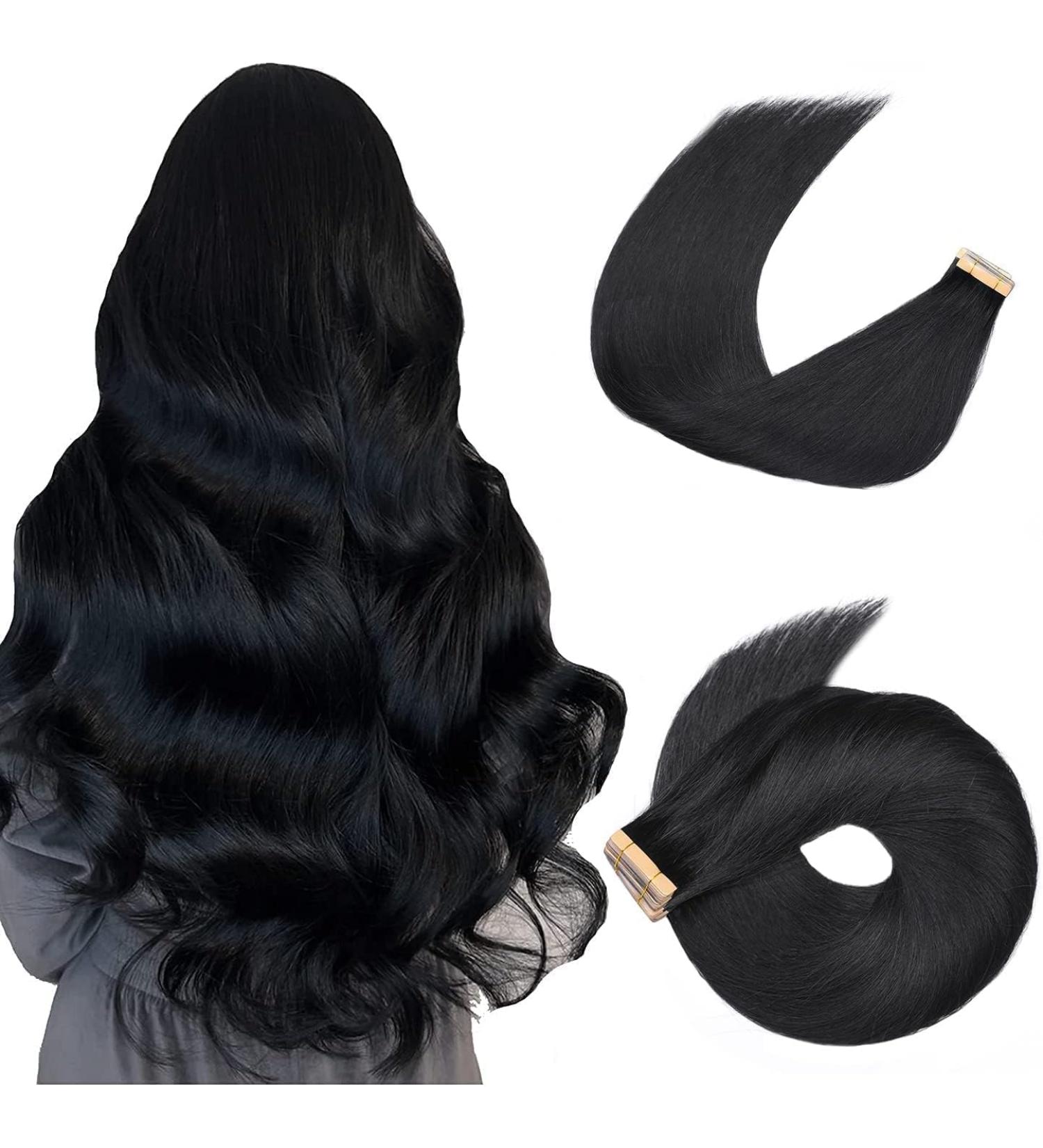 Hotlulana 22 Inch Deep Black Tape In Extensions - 100% Real Hair 50g 20PCS Invisible Skin Weft - Buy Online on GoSupps.com