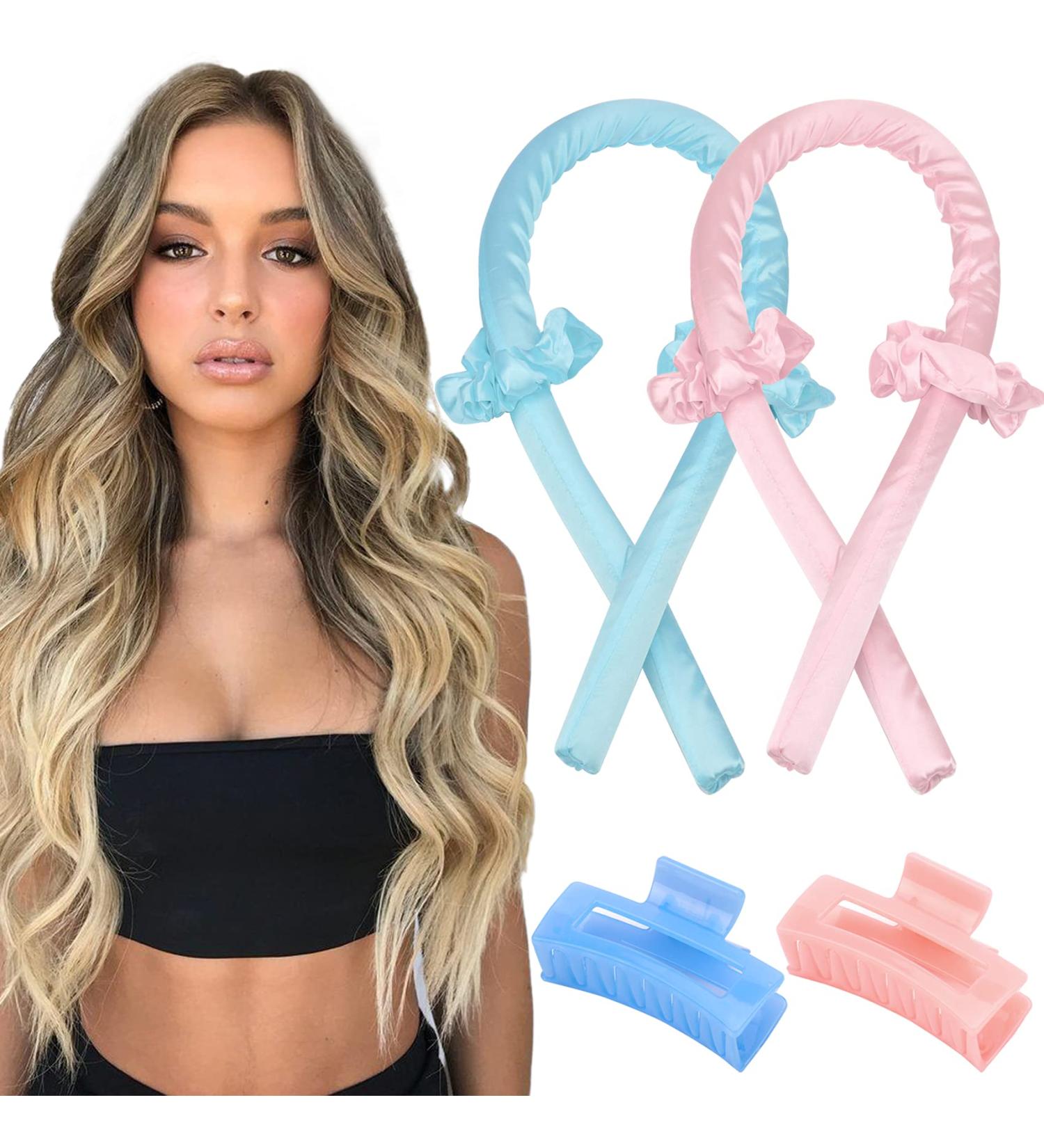 2-Piece Heatless Hair Rollers for No Heat Curls - Overnight Foam Curling Rods - DIY Hair Styling Tools for Long & Medium Hair (Blue/Pink) - Buy Online on GoSupps.com