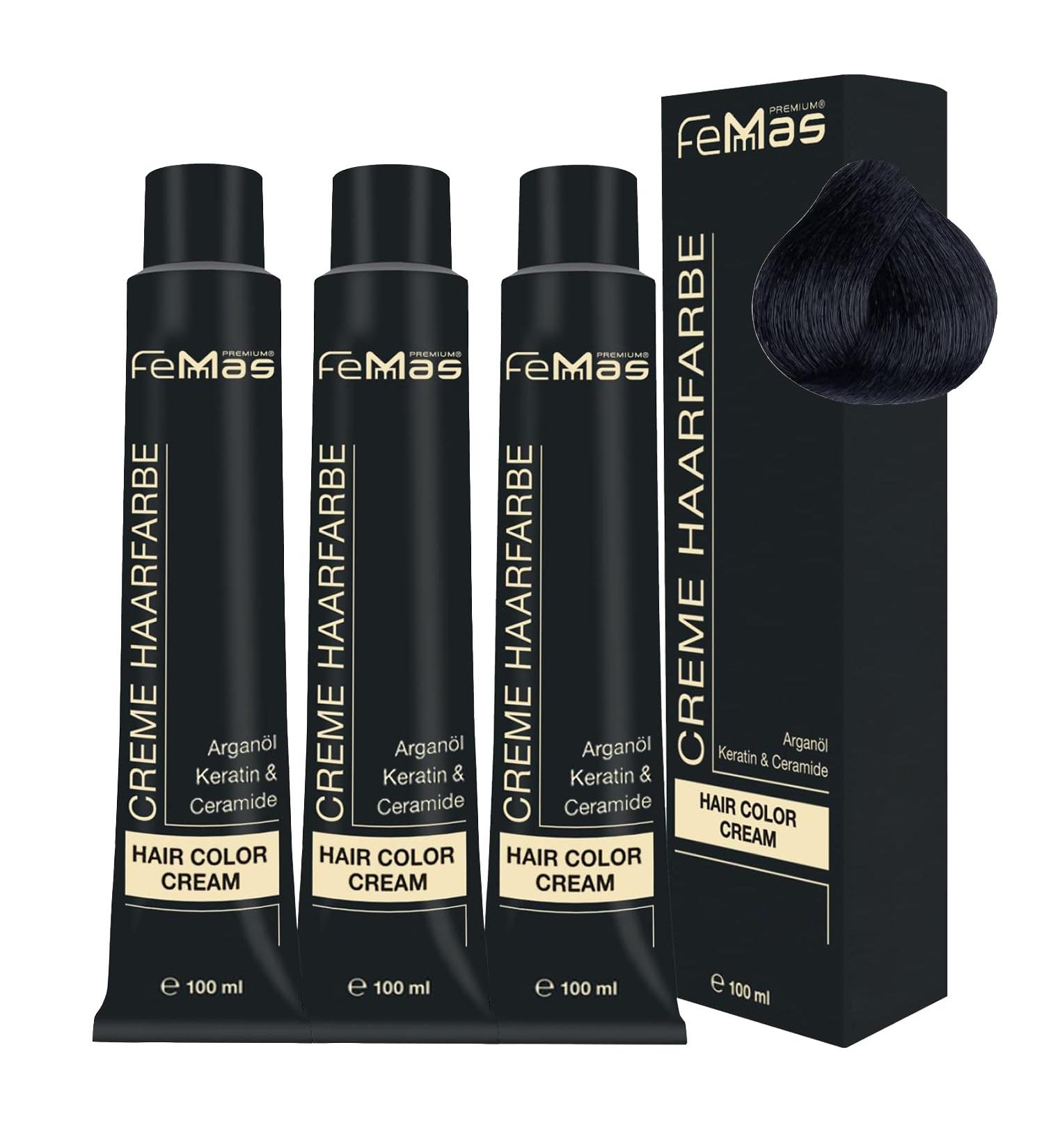 Femmas Hair Color 3X Black 1 | Professional Cream with Argan Oil Keratin & Ceramides | Permanent Tint for Radiant Color | 100ml 3-Pack - International Shipping Available - Buy Online on GoSupps.com