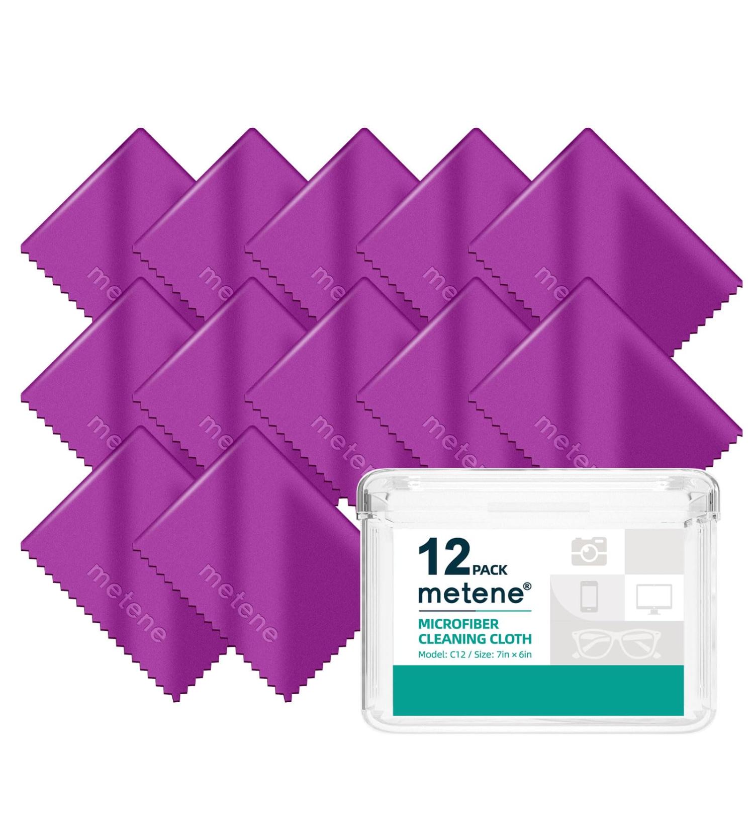 Metene 12 Pack Microfiber Cleaning Cloths - Individually Wrapped Storage Box Included | Perfect for Glasses Screens & Lenses - Purple (6x7 - Buy Online on GoSupps.com