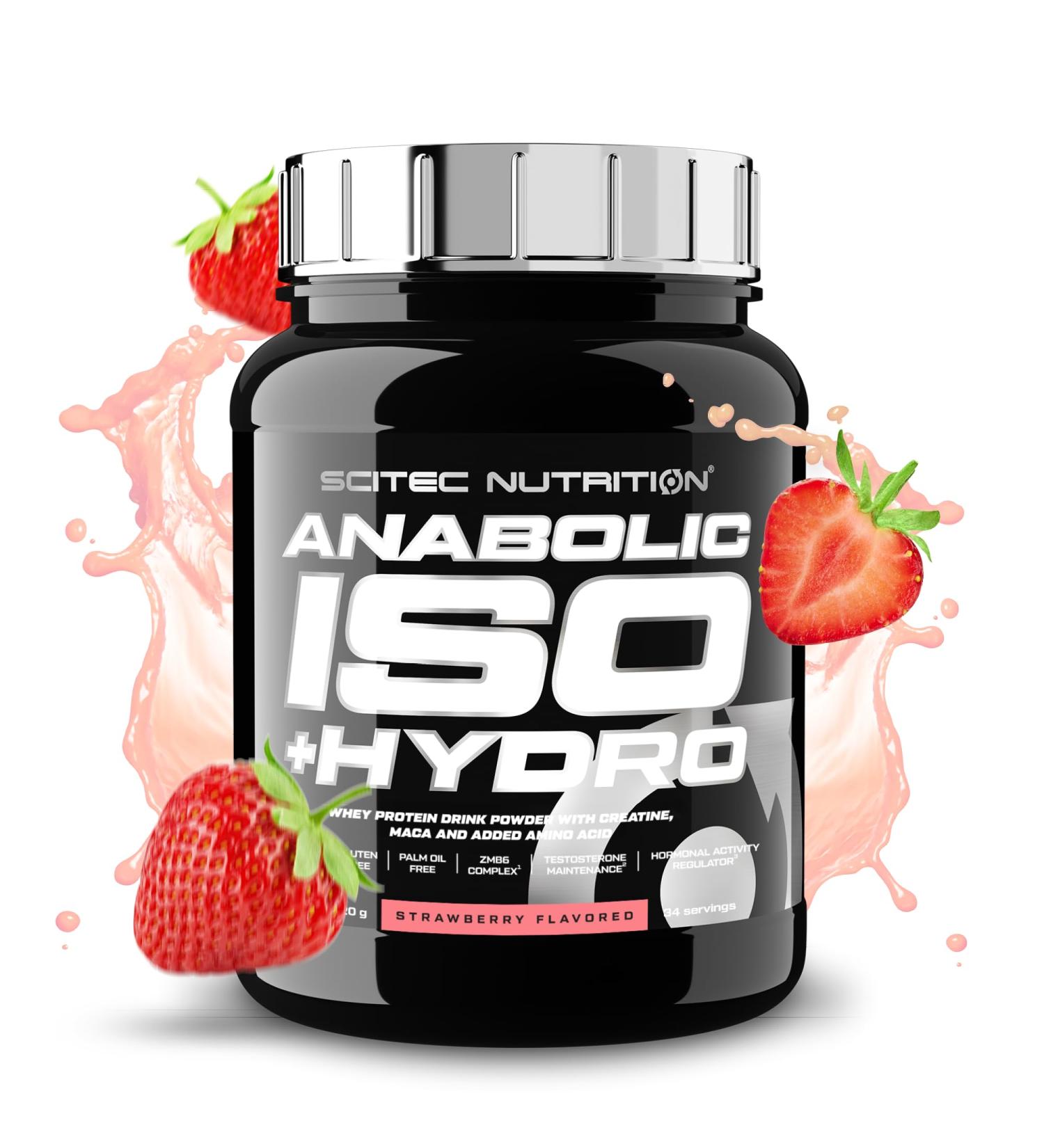 Scitec Nutrition Anabolic Iso+Hydro whey protein blend with creatine Maca and amino acids ZMB6 complex for testosterone maintenance 920 g Strawberry Strawberry 920 g - Buy Online on GoSupps.com
