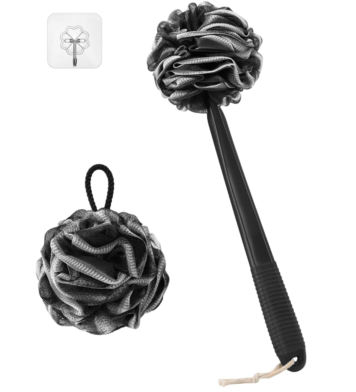 Rolizoe Loofah with Handle & Stem Back Brush Set - Black & White Luffa Sponge for Bathing & Shower - 43cm - Buy Online on GoSupps.com