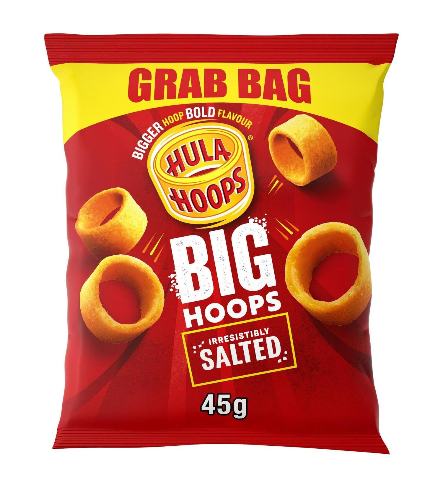 Hula Hoops BIG HOOPS SALTED Grab Bag Crisps 45g Bags Case of 36 - Bigger Hoop bold flavour. Bigger than standard sized Hula Hoops - No Artificial Colours or Flavours Suitable for Vegetarians Salted 45 g (Pack of 36)