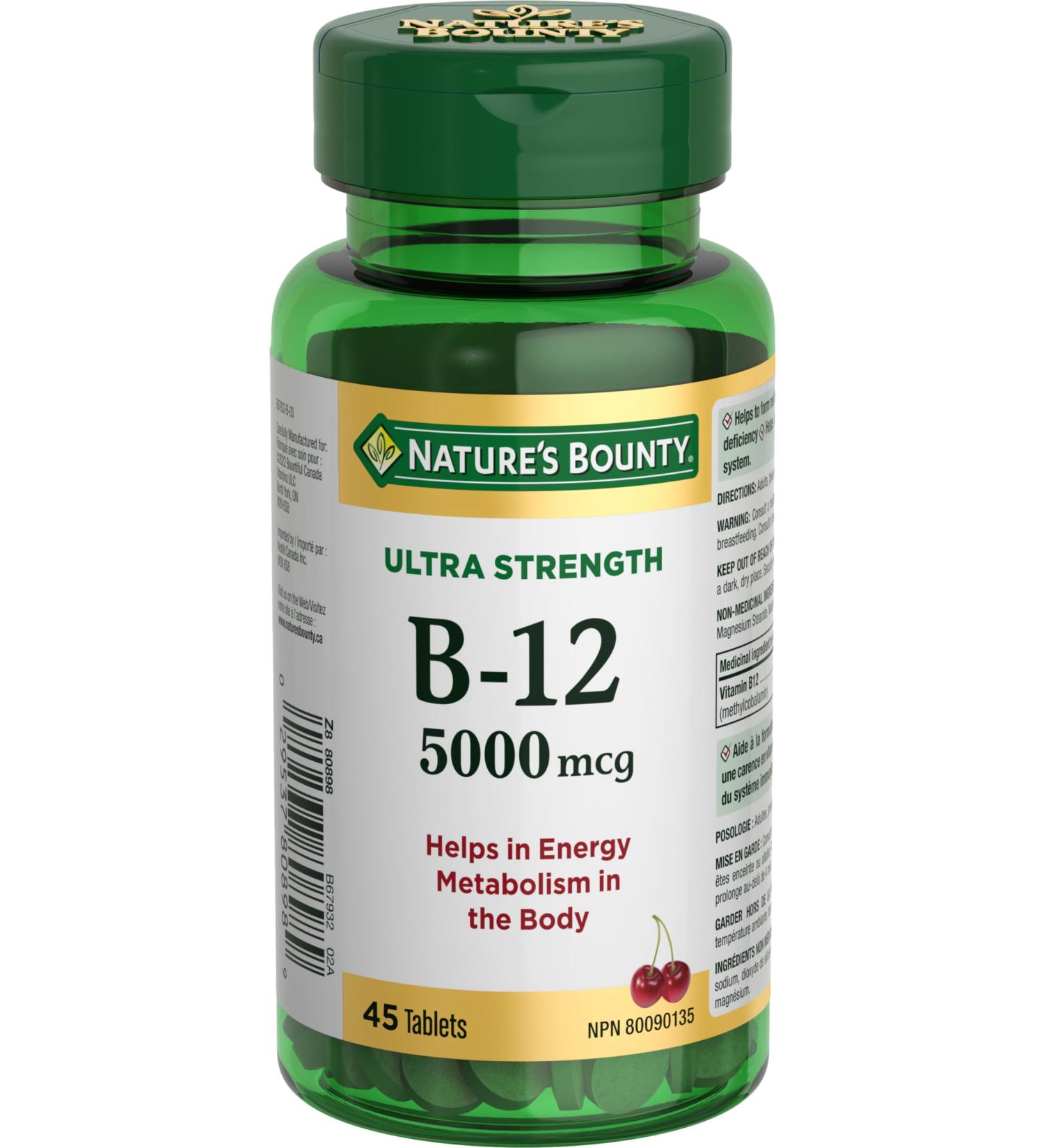 Nature's Bounty Ultra Vitamin B12 Supplement Helps Maintain Good Health 5000 Mcg 45 Tablets - Buy Online on GoSupps.com