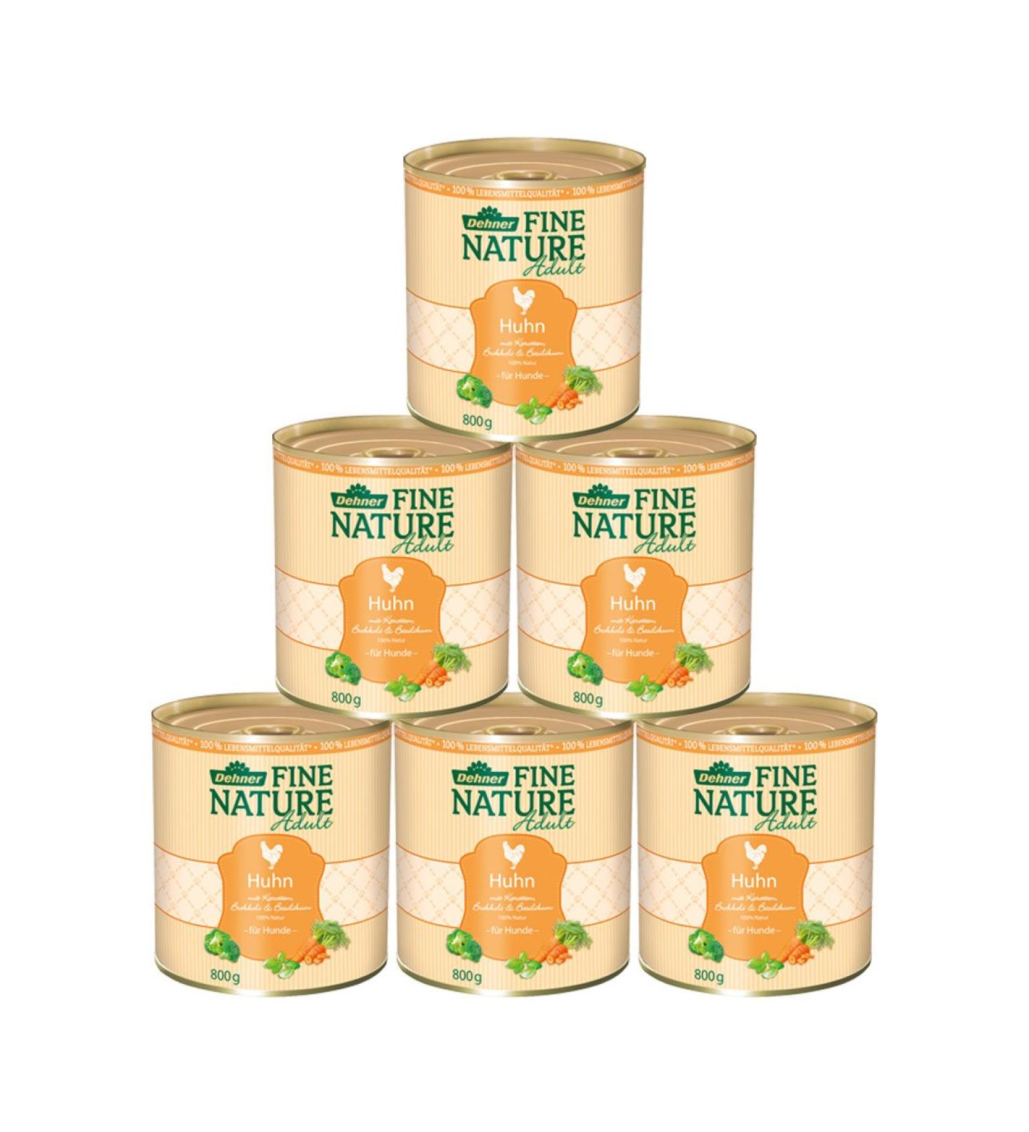 Dehner Fine Nature Dog food wet food in food quality for adult dogs chicken 6 x 800 g can (4.8 kg) Adult chicken chicken 800 g (6 Pack)