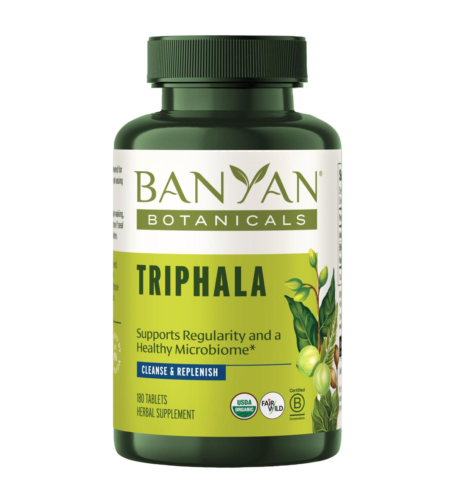 Buy Organic Banyan Botanicals Triphala Tablets | 180 Non-GMO Vegan Tablets for Digestion & Gut Health - Amla Haritaki & Bibhitaki - Buy Online on GoSupps.com
