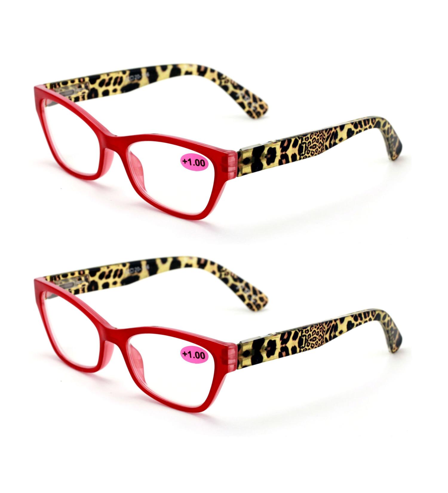 Stylish Classic Rectangle Cateye Readers - 2 Pairs Women Leopard Temple Reading Glasses 1.5x - Spring Hinges & International Shipping - Buy Online on GoSupps.com