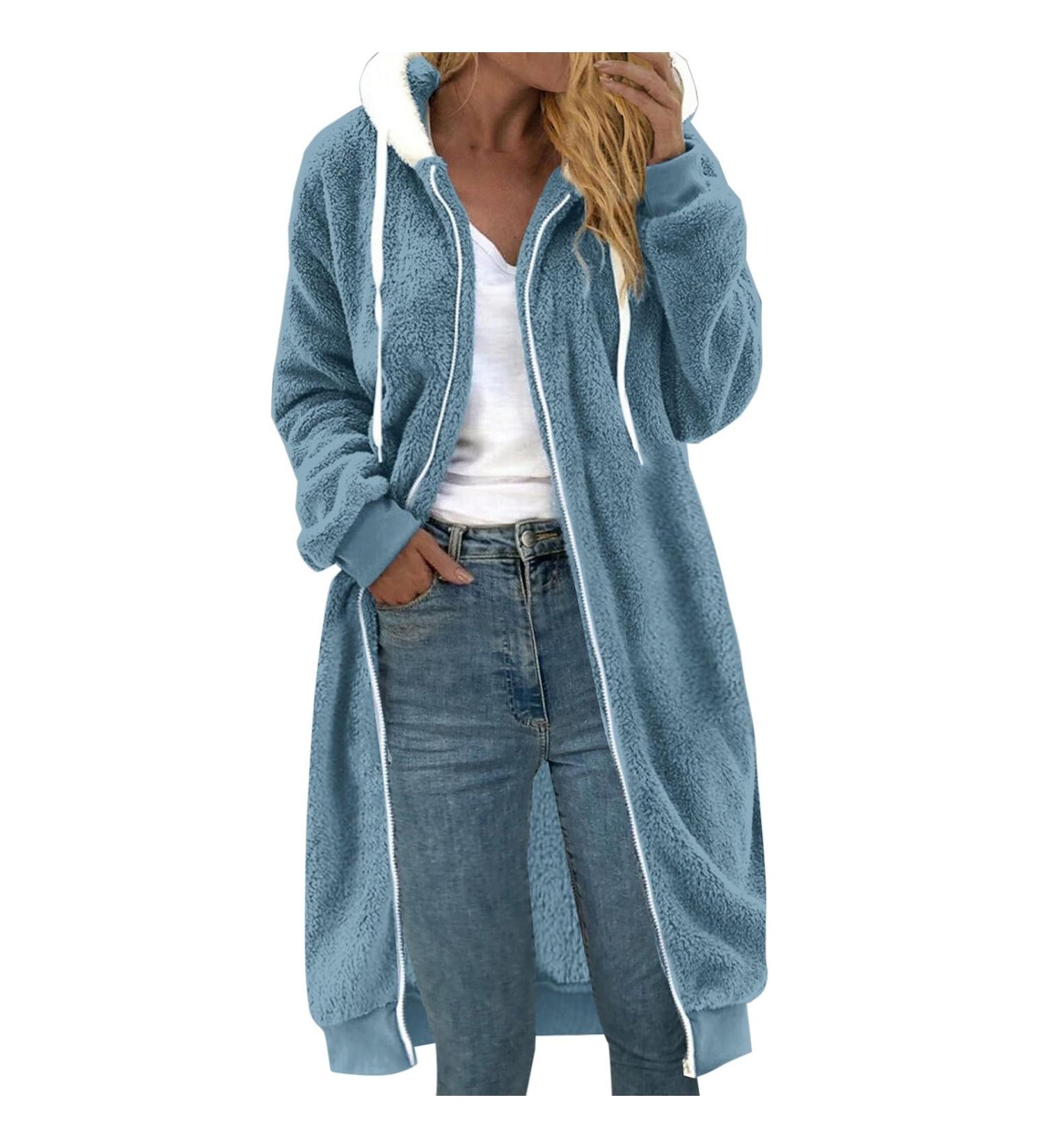 Buy Hanxiulin Light Blue Oversized Winter Hoodie Coat | Plush Fleece Jacket & Quilted Outerwear for Ladies Ultimate Warmth & Comfort - Buy Online on GoSupps.com