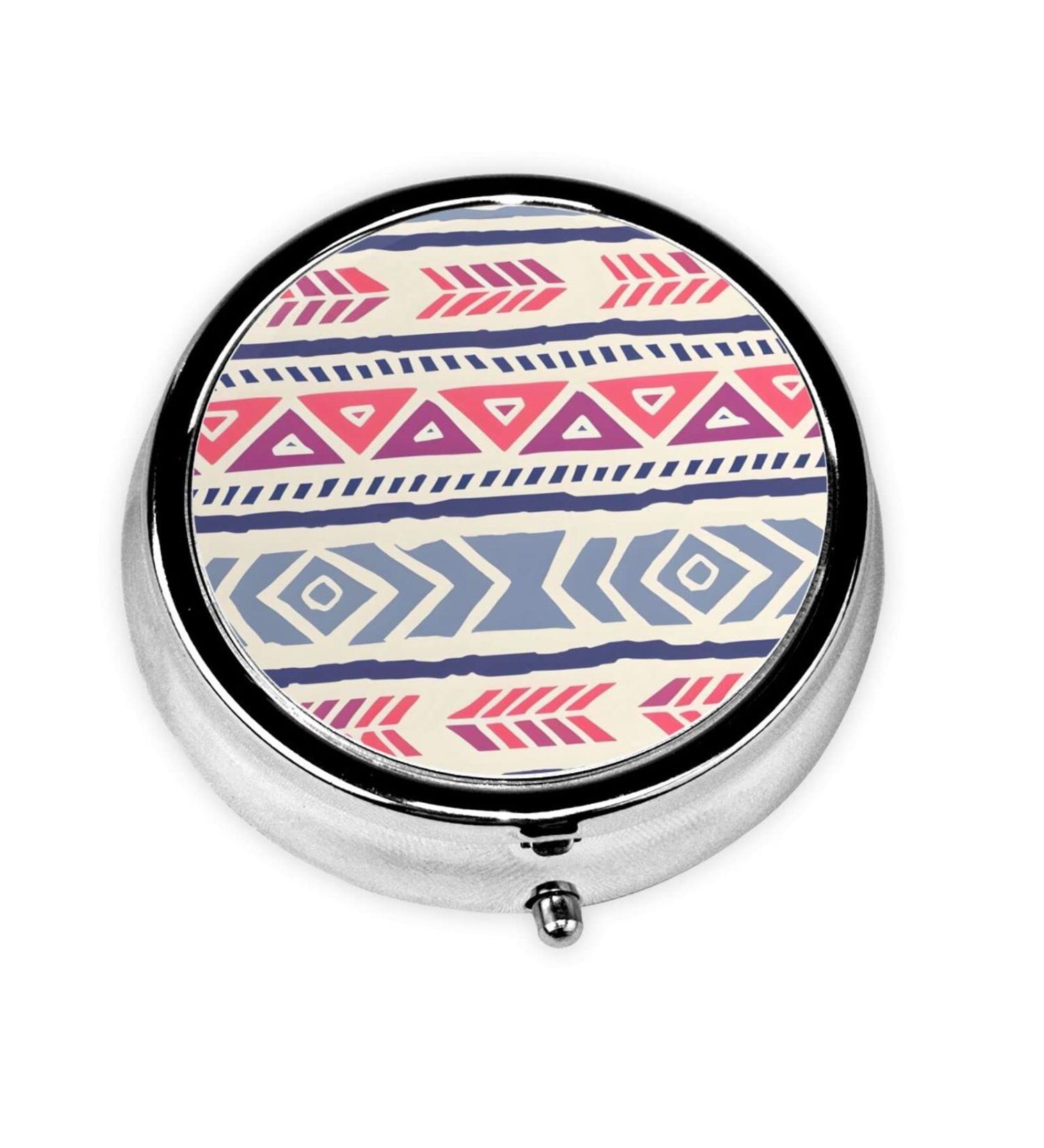 Plain Geometric Floral Pattern Round Pill Box | 3 Compartment Organizer | Portable Travel Pill Box for International Shipping - Buy Online on GoSupps.com