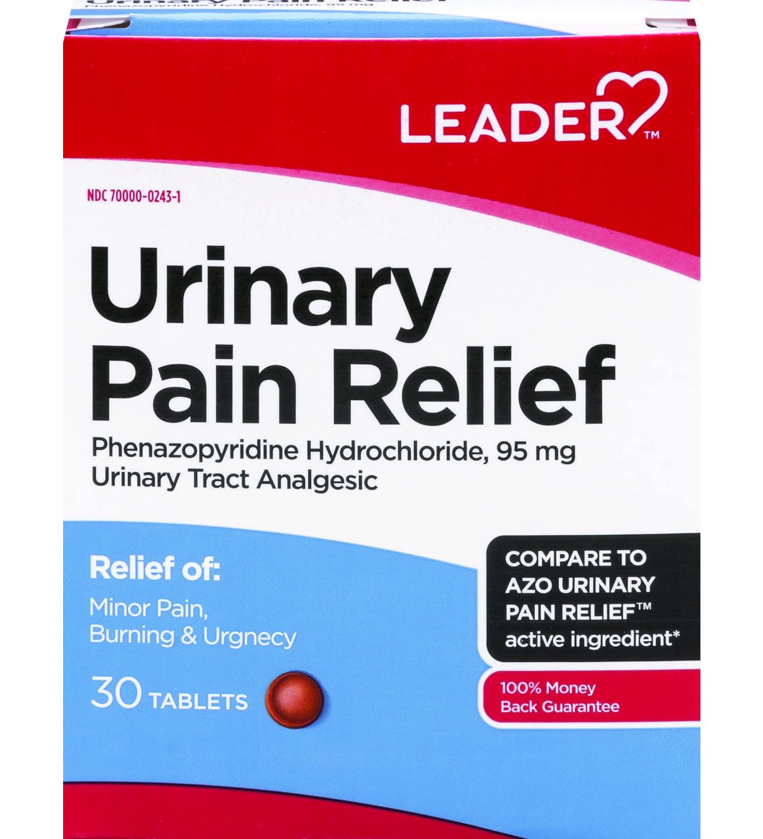 Leader Urinary Pain Relief - Maximum Strength Phenazopyridine 95mg for UTI Pain & Burning - 30 Tablets - Buy Online on GoSupps.com