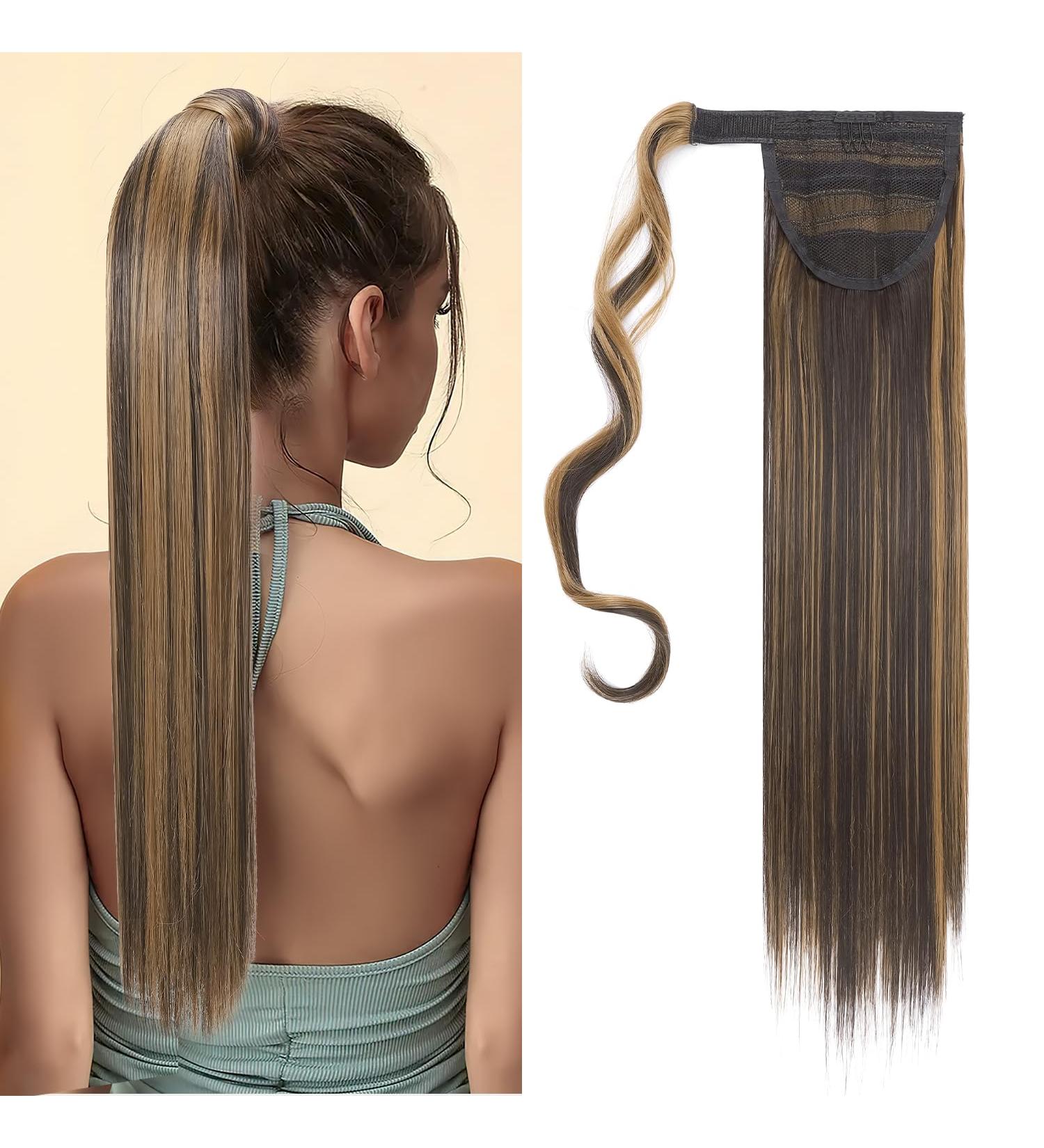 S-noilite Trendy 23 Straight Wrap Around Ponytail Clip in Hair Extension Dark Brown & Sandy Blonde 23 Inch - Buy Online on GoSupps.com