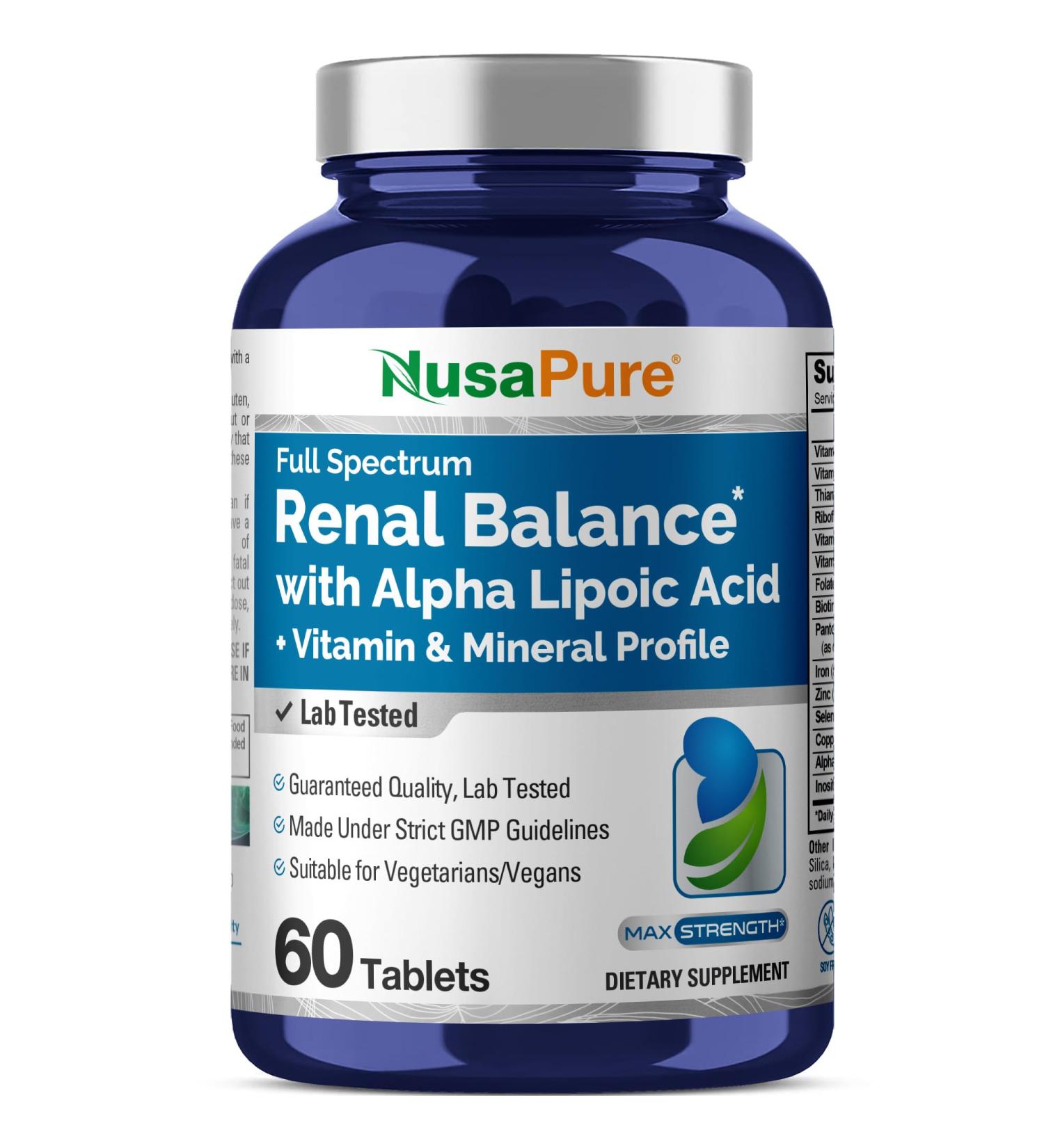 NusaPure Renal Balance with Alpha Liopic Acid Vitamin & Mineral Vegetarians Vegans Non-GMO Per 60 Tablets - Buy Online on GoSupps.com