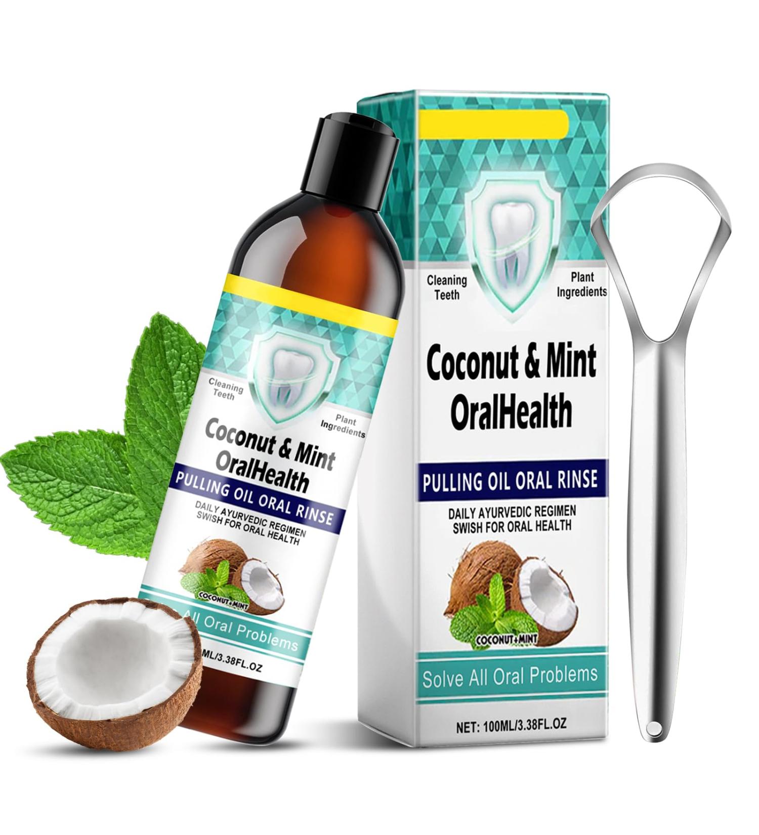 Natural Oral Care Oil - Coconut & Peppermint - 100ml Mouthwash for Fresh Breath Teeth Whitening & Gum Health - Buy Online on GoSupps.com