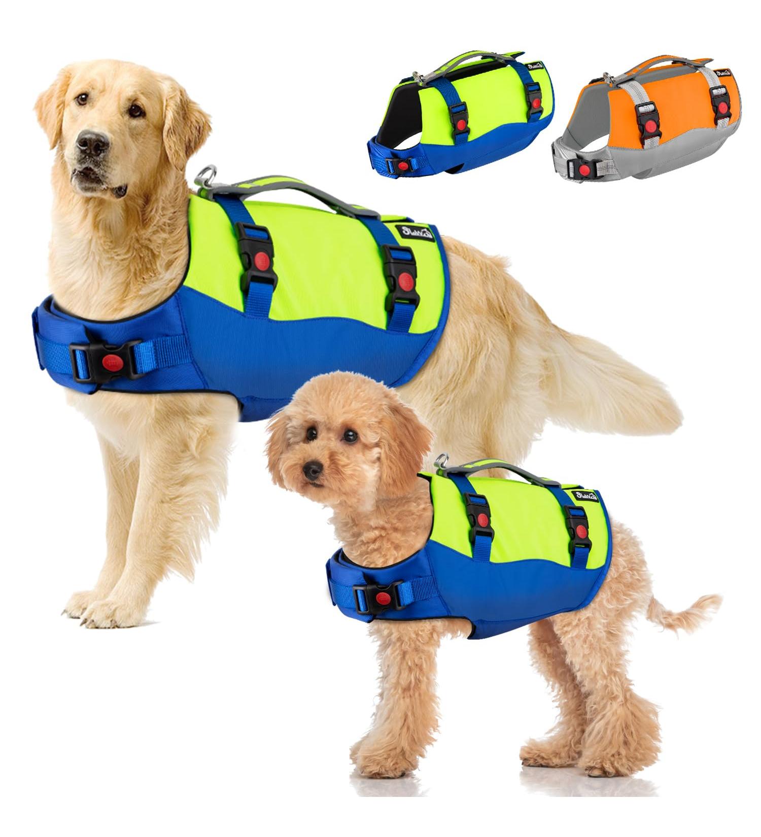 SlowTon Dog Life Jackets Enhanced Buoyancy Adjustable Neoprene Pet Float Lifejacket Aid with Reflective Rescue Handle Dogs Safety Swim Lifesaver Vests for Surfing Boating Pool Beach Sea S Yellow - Buy Online on GoSupps.com