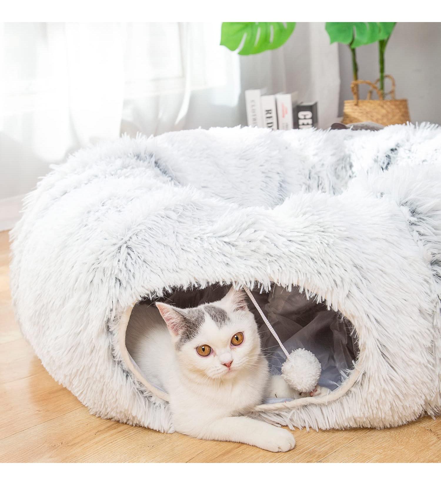 LUCKITTY Warm Plush Cat Dog Tunnel Bed with Washable Cushion-Big Tube Playground Toys 3 FT Diameter Longer Crinkle Collapsible 3 Way  for Indoor Cat Kitty Kitten Puppy Rabbit Ferret - Buy Online on GoSupps.com