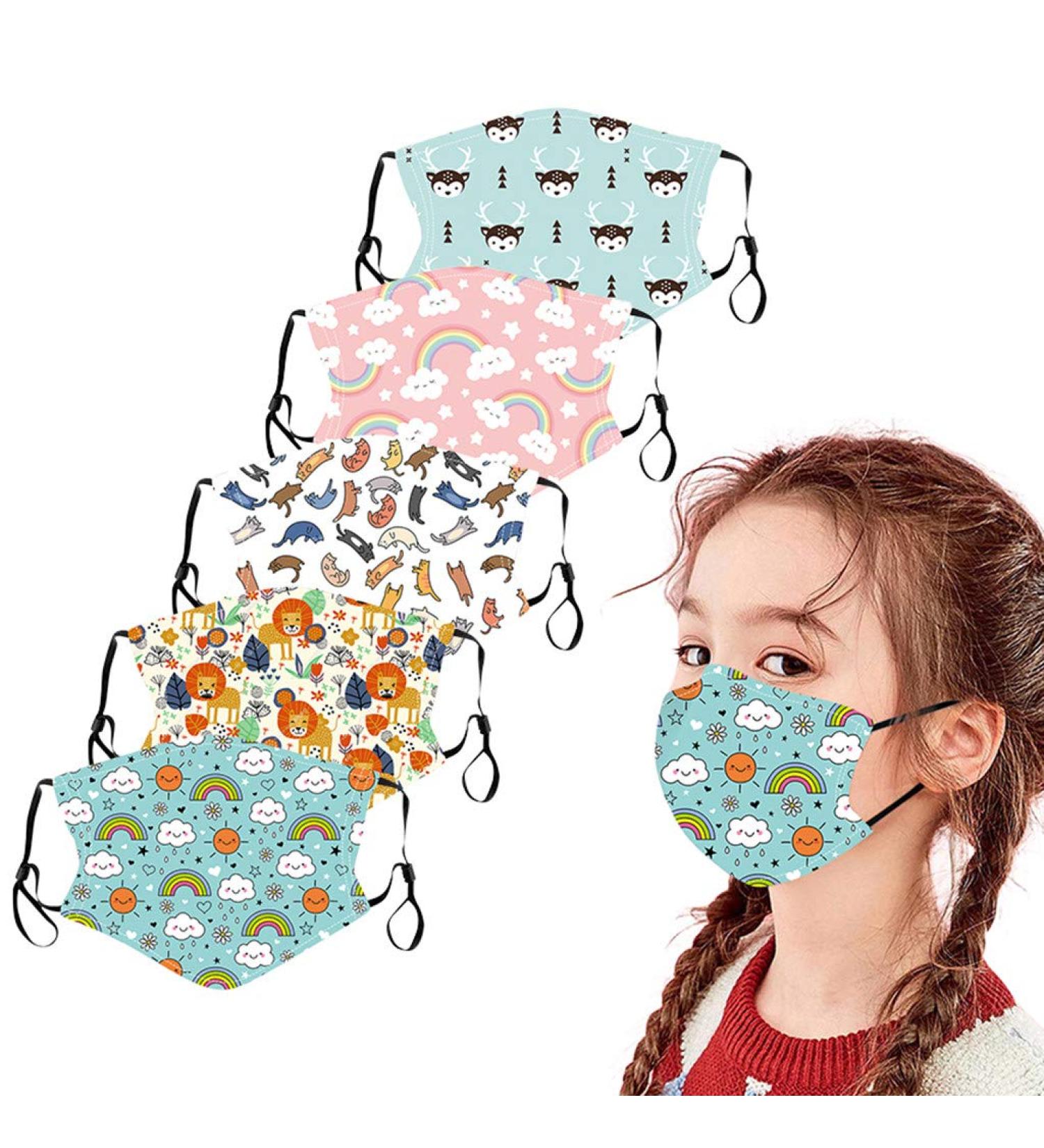 5PC Kids Face_Masks Washable Cute Printed Cloth Face Mask for Kids Girls Boys Cotton Masks for Children Face Cover Protection - Buy Online on GoSupps.com