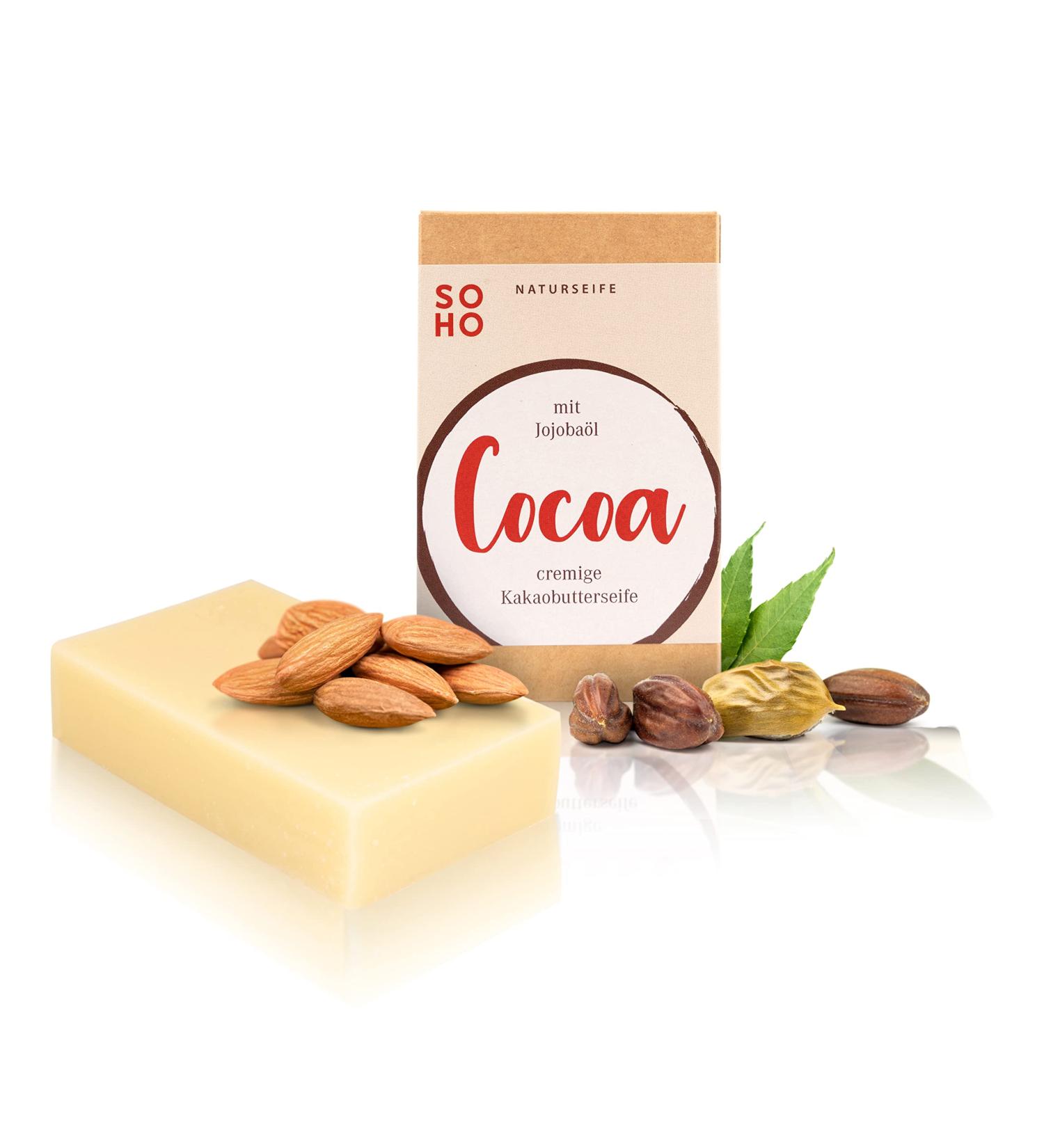  SOHO Naturkosmetik Shower Soap "Cocoa" - Solid Body Wash with Cocoa Butter & Olive Oil - Vegan Body & Hand Soap (95g) - Buy Online on GoSupps.com
