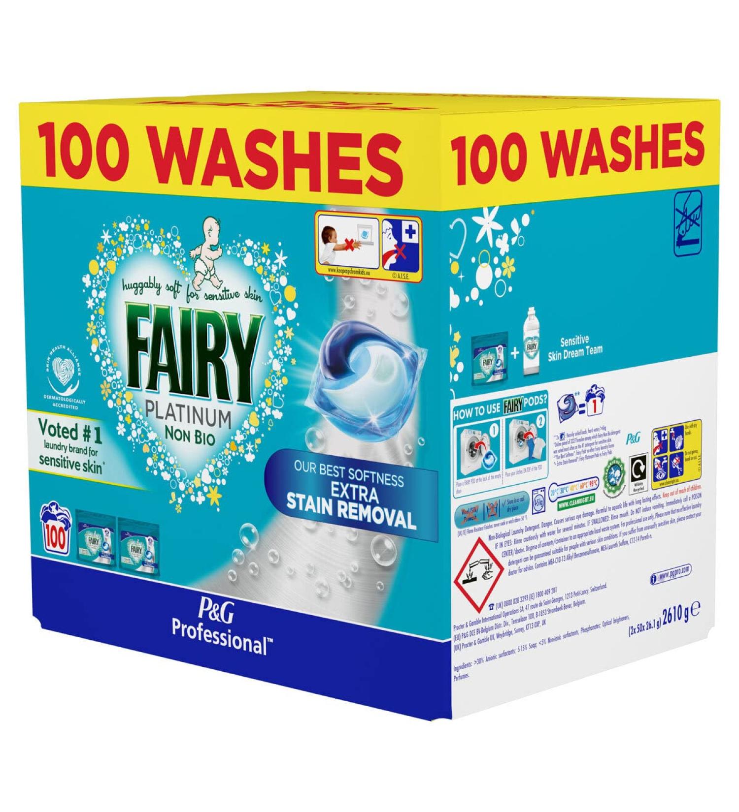 Fairy Non Bio Platinum Pods with Extra Stain Removal 100 Wash - Buy Online on GoSupps.com