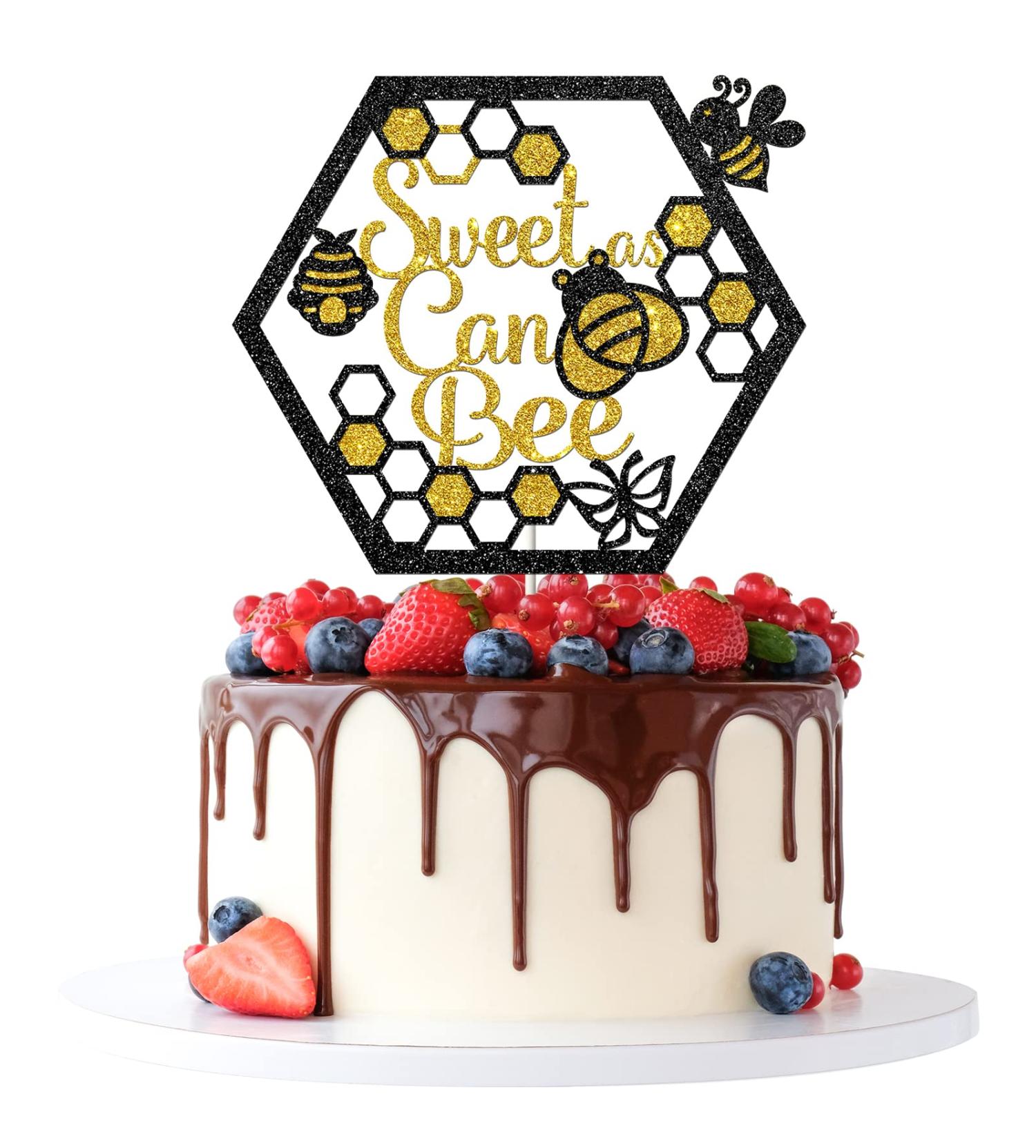 Tenhaisi Sweet as Can Bee Cake Topper - Bumblebee Theme Birthday/Baby Shower/Gender Reveal/Engagement/Wedding Party Cake Decors Photo Booth Props - Gold&Black Glitter Cake Topper - Buy Online on GoSupps.com