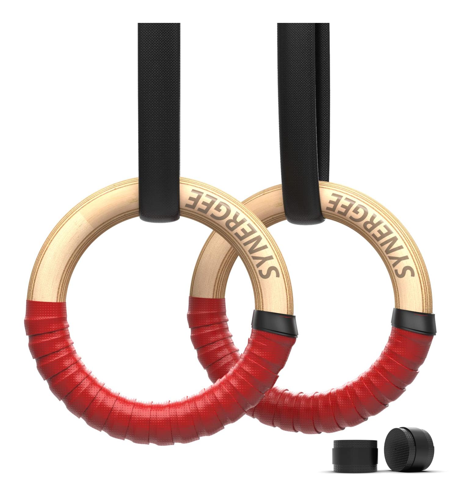 Synergee Wood Olympic Gymnastics Rings 1.25" and 1" Grip with Adjustable Straps & Grip Tape for Pull Ups  Dips and Muscle Ups d) 1.25" with Grip Tape - Buy Online on GoSupps.com