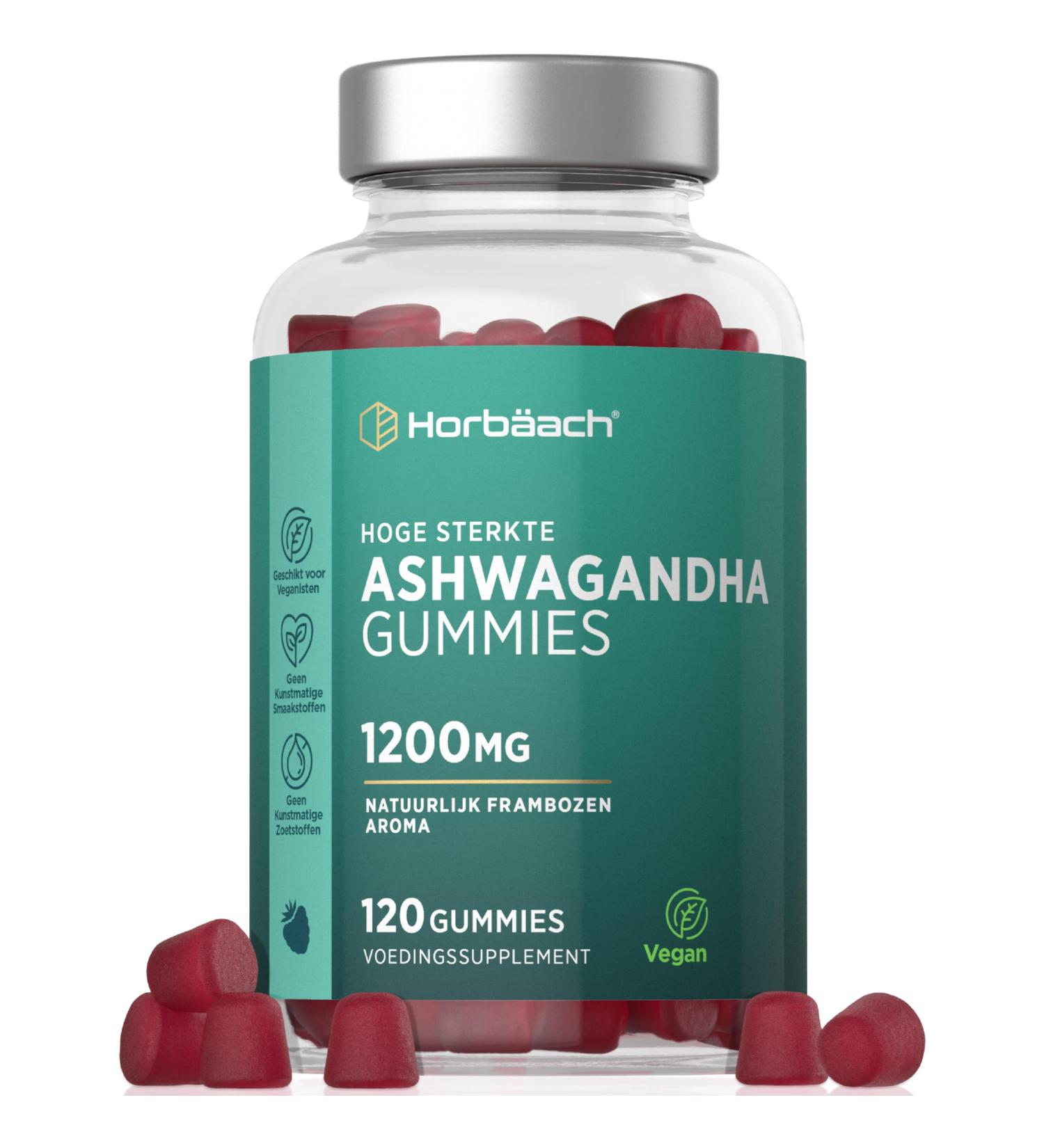 Horbaach Ashwagandha Gummies 1200mg Ashwagandha extract per daily serving 120 vegan gummies for 2 months supply with 5 Withanolides Natural Raspberry Flavor Horbach - Buy Online on GoSupps.com