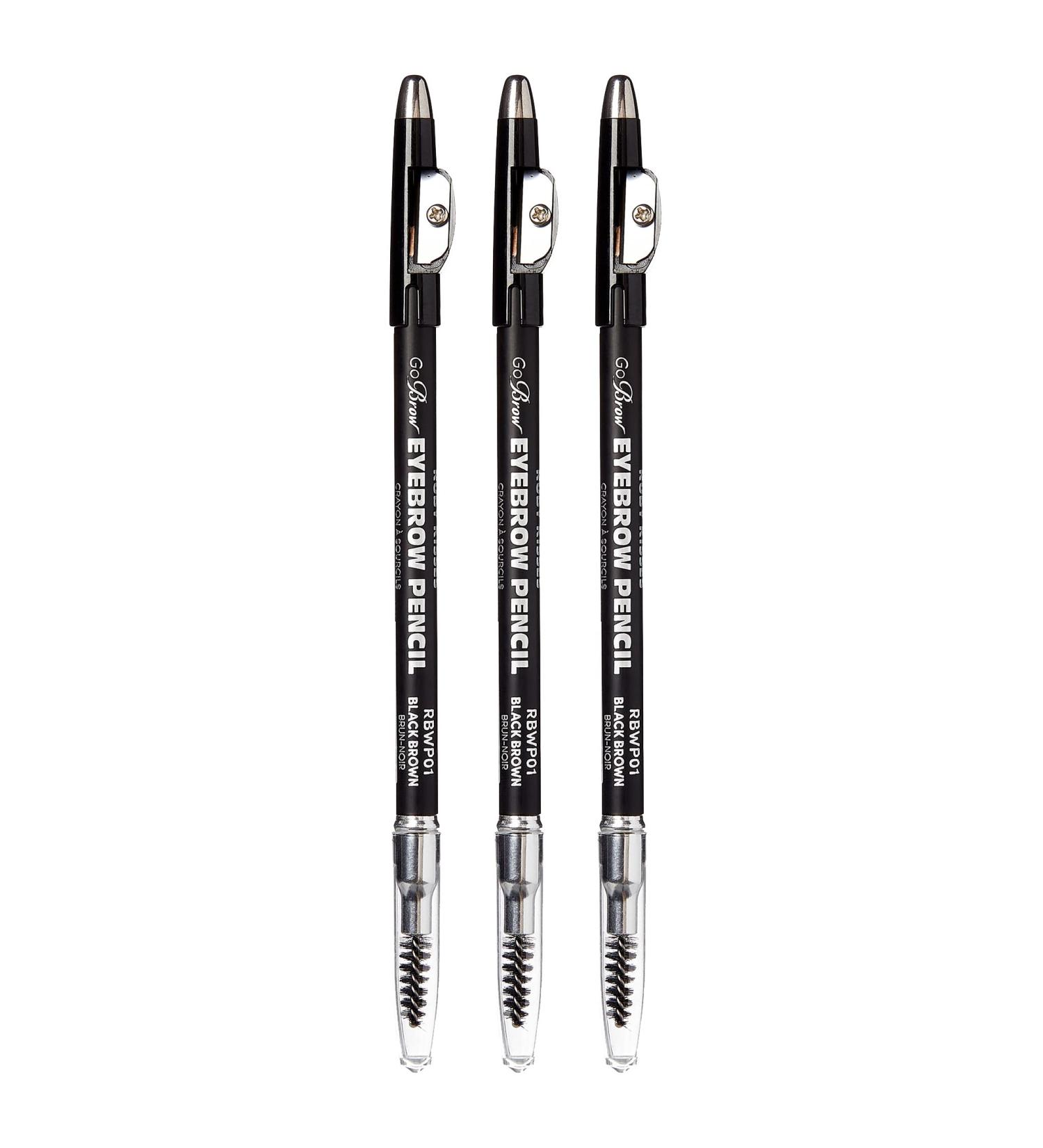 Ruby Kisses GoBrow Eyebrow Pencil 3 PACK (Black Brown) | Longwear Sharpenable Wooden Pencil for Natural-Looking Brows - Buy Online on GoSupps.com