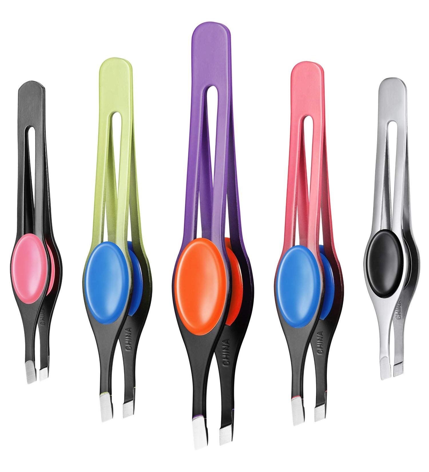 Chumia 5-Piece Non-Slip Grip Tweezer Set - Stainless Steel Precision Tweezers for Hair Removal and Shaping - Colorful Rubber Grip - Blackhead and Splinter Remover - Buy Online on GoSupps.com