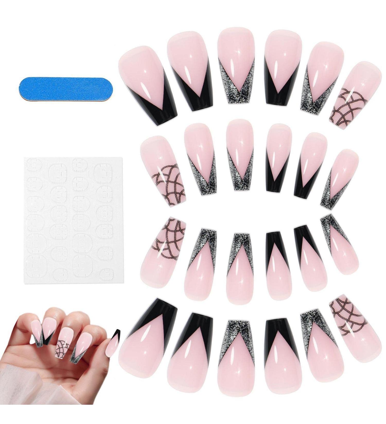 2 Long Press On Nails - Wearable False Nails | 24 Finger Nails Press On for Women Middle Length with Nail Glue and Nail File Halloween Manicure 2 Pcs Jp0474-08 - Buy Online on GoSupps.com