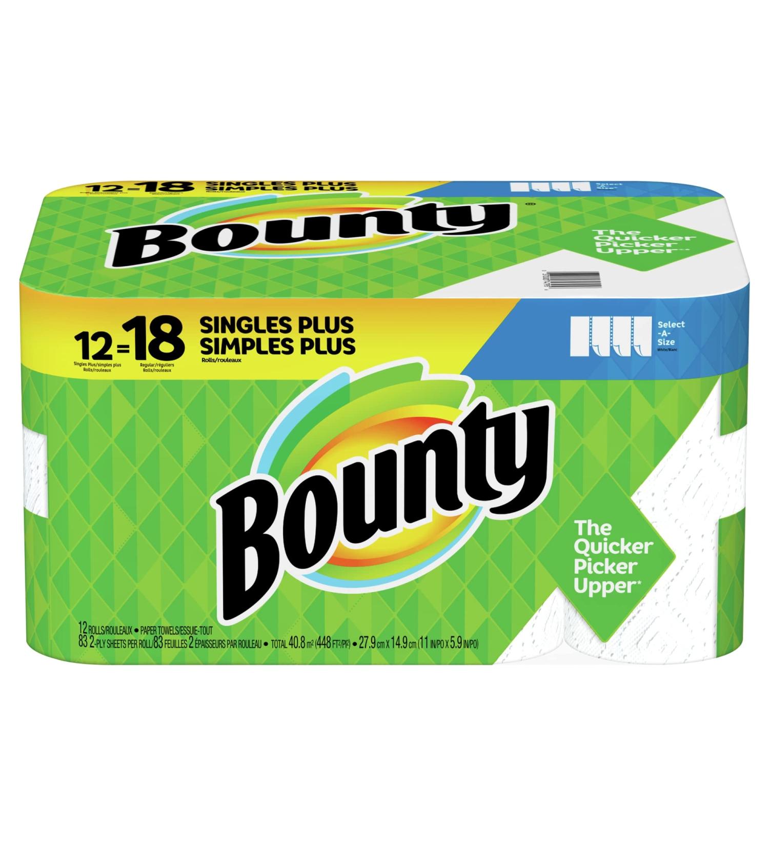 Bounty Select-A-Size 2-Ply Paper Towels - Pack of 12 Giant Rolls, White, 11 x 5-15/16 Inches - Buy Online on GoSupps.com