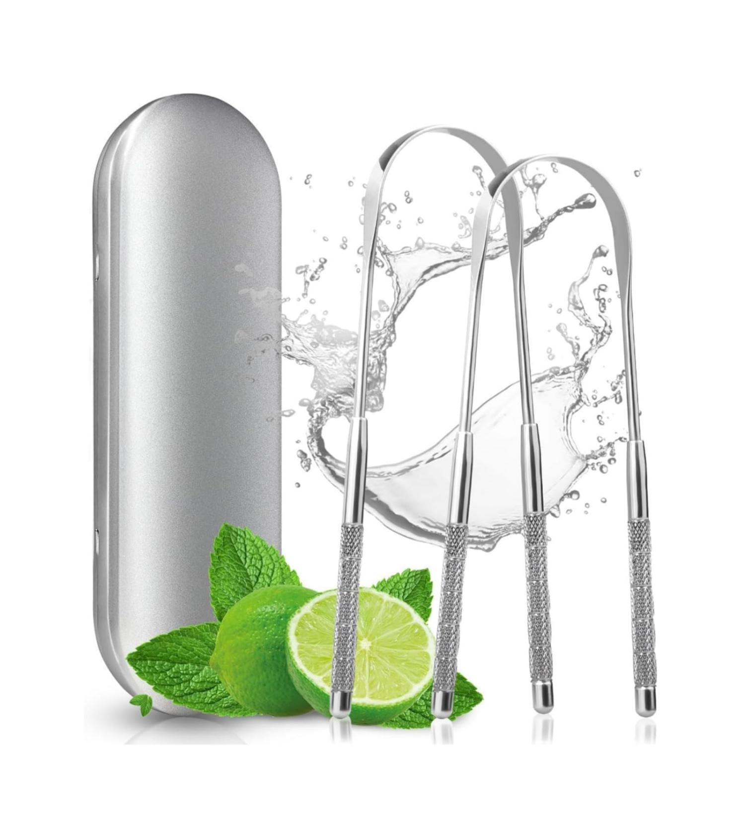 Y-Kelin Stainless Steel Tongue Scraper for Adults - 2PCS with Travel Case | Best Solution for Bad Breath & Oral Health Care - Buy Online on GoSupps.com