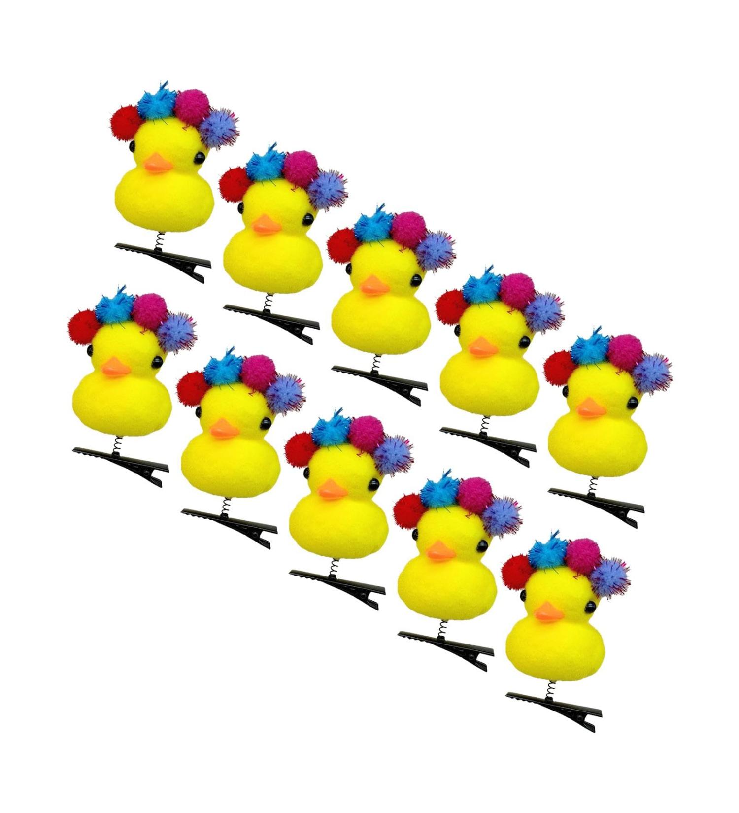 Yellow Duck Hair Clips | 10 Cute Duck Hairpins | Soft Cartoon Plush Duck Hairpin Collection Accessories | Yellow Duck Shaped Hairpin Set Festive Atmosphere Decoration - Buy Online on GoSupps.com