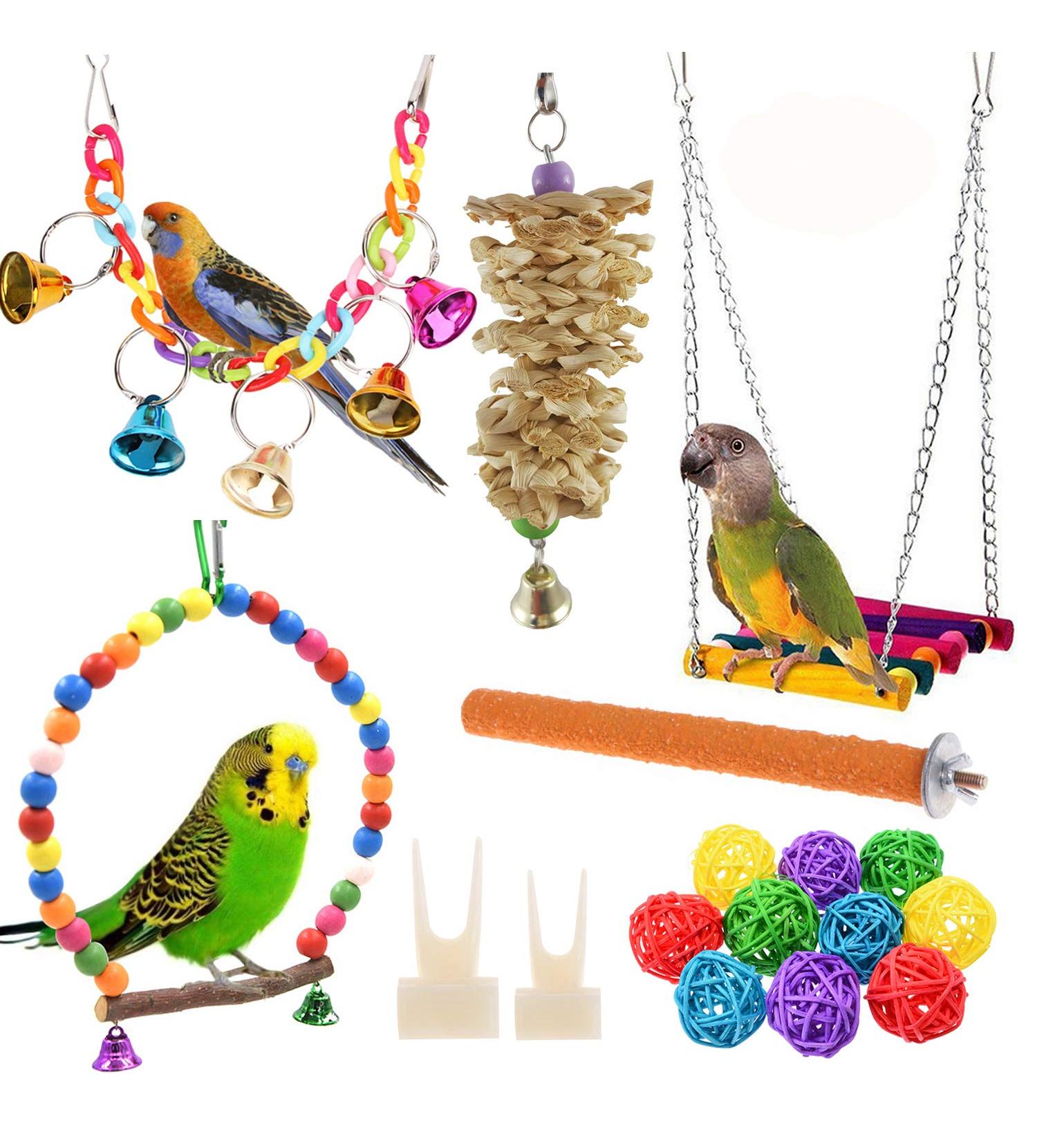 Anteer 12 Pack Bird Parrot Swing Chewing Toys - Hanging Bell Cage Toys for Small Parakeets, Cockatiel, Conures, Finches, Budgie, Macaws, Parrots, Love Birds - Buy Online on GoSupps.com
