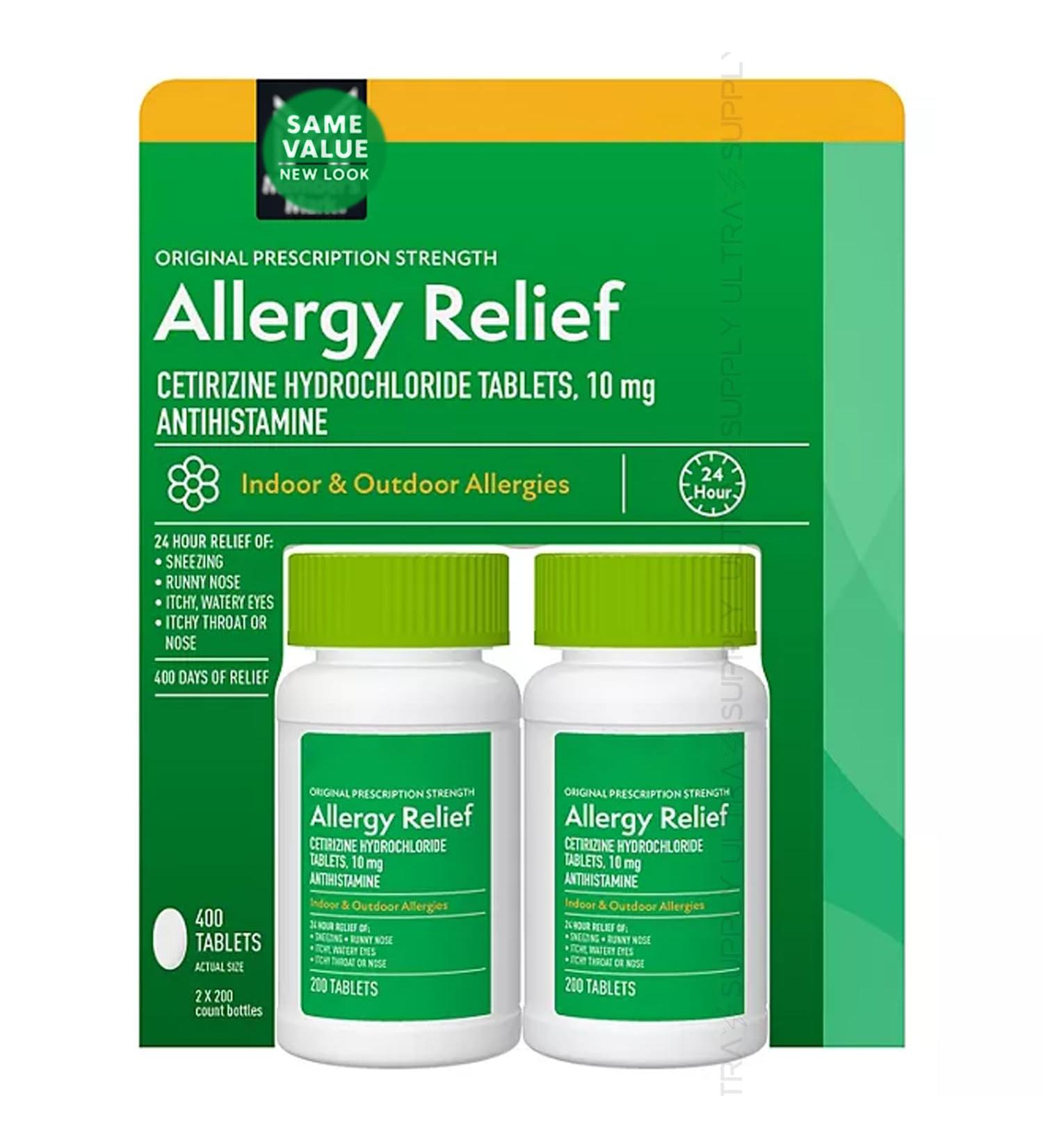 Members Mark Allergy Relief Tablets 10 mg (400 Count.) Non-Drowsy Cetirizine Hydrochloride Indoor & Outdoor Allergy Support