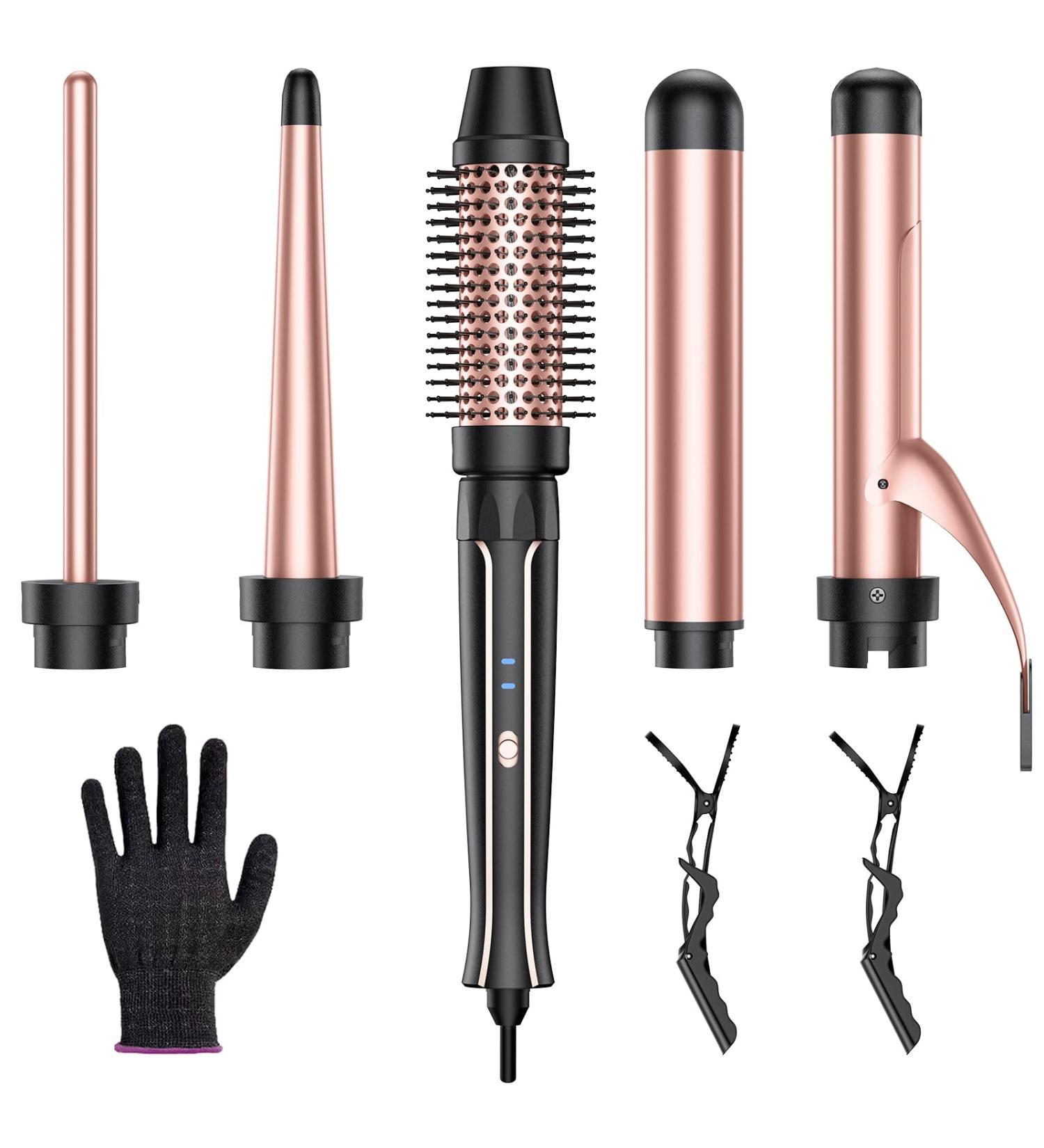 5 in 1 Curling Iron Set | Instant Heat Hair Curling Wand with Ceramic Wands & Accessories for Girls and Women - Black - Buy Online on GoSupps.com