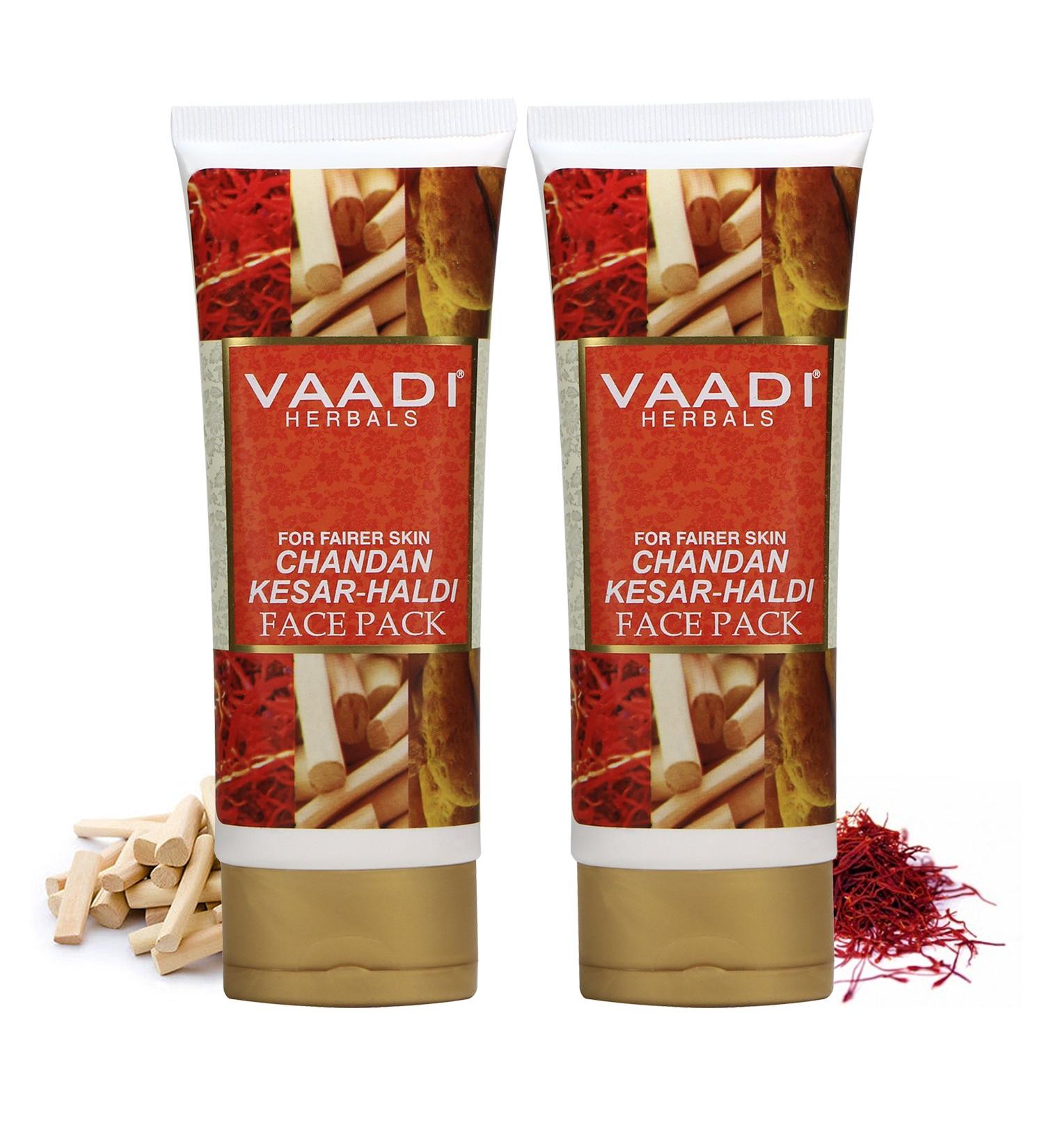 Vaadi Herbals Chandan Kesar Haldi Face Pack - Buy 120g x 2 | Premium Skincare for Radiant Skin - International Shipping Available - Buy Online on GoSupps.com