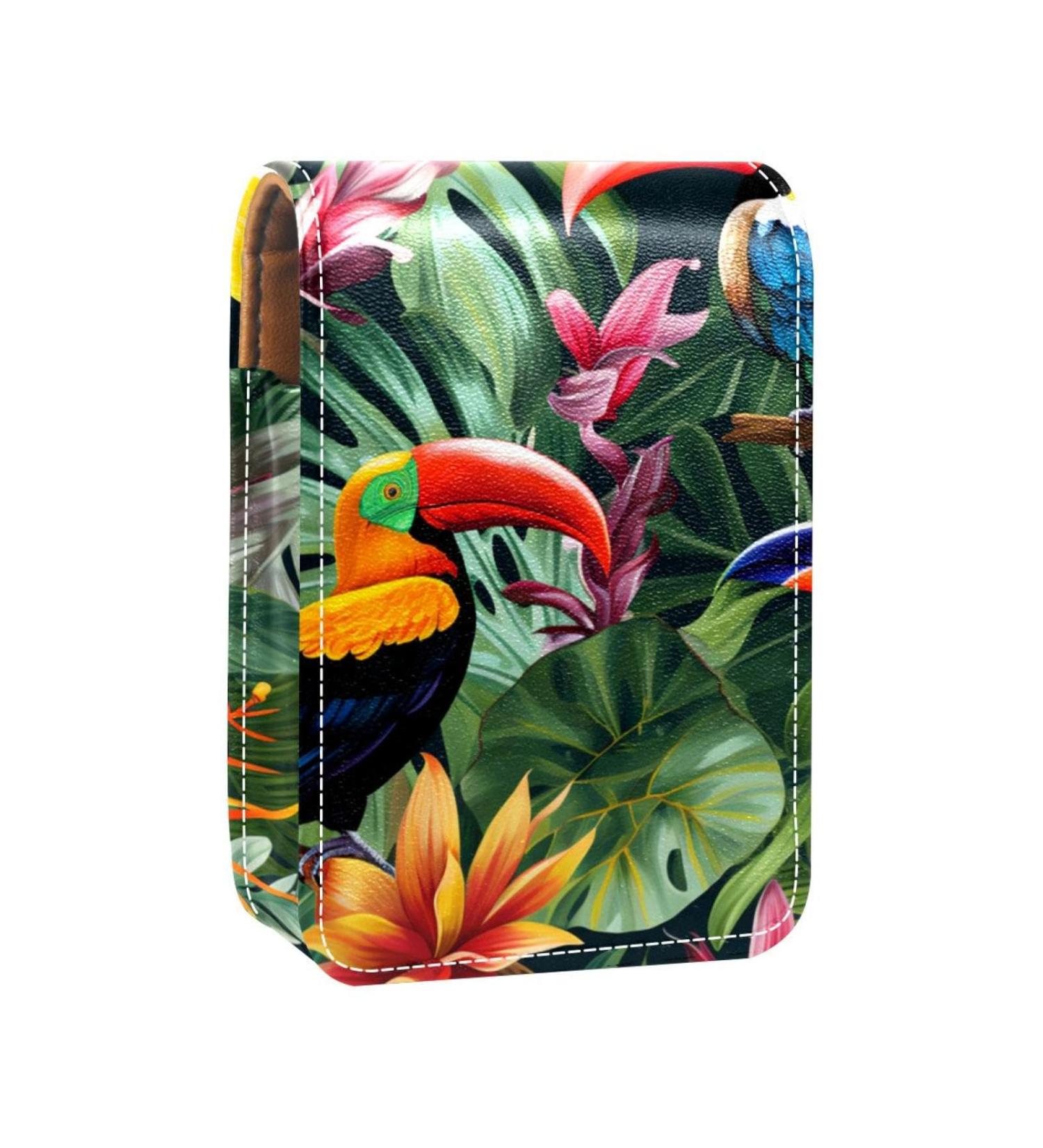 Travel Lipstick Organizer Case - Portable Makeup Bag with Mirror & Tropical Toucan Design - Buy Online on GoSupps.com